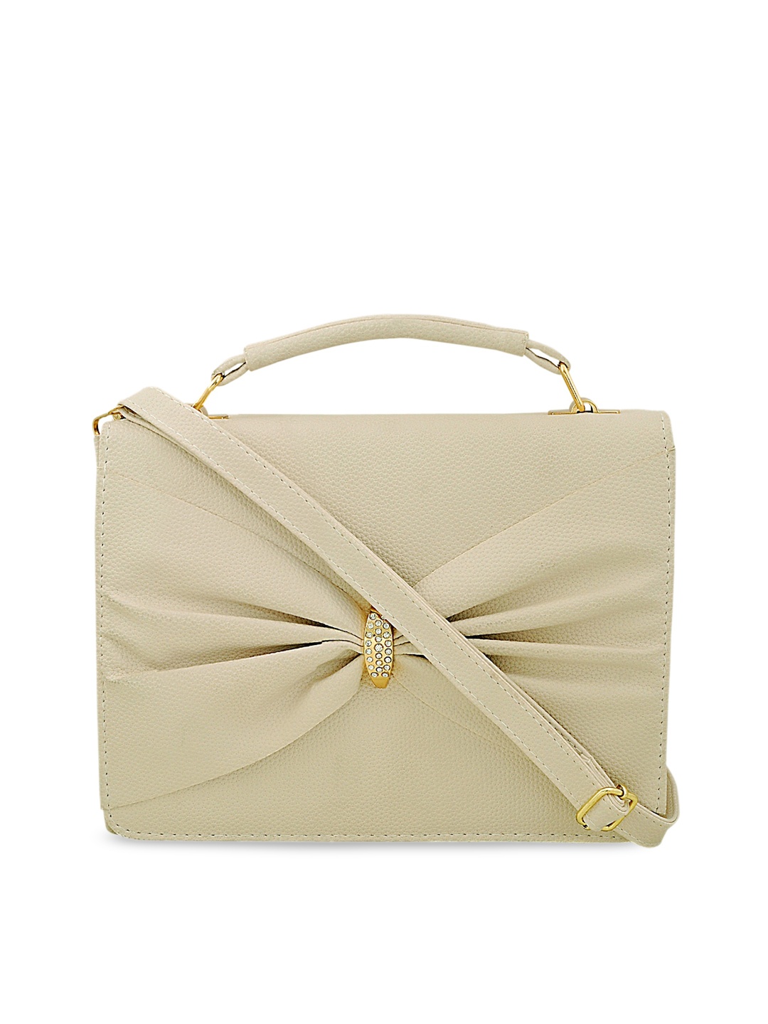 

Pez dorado Woman Cream-Coloured Textured Structured Satchel with Bow Detail