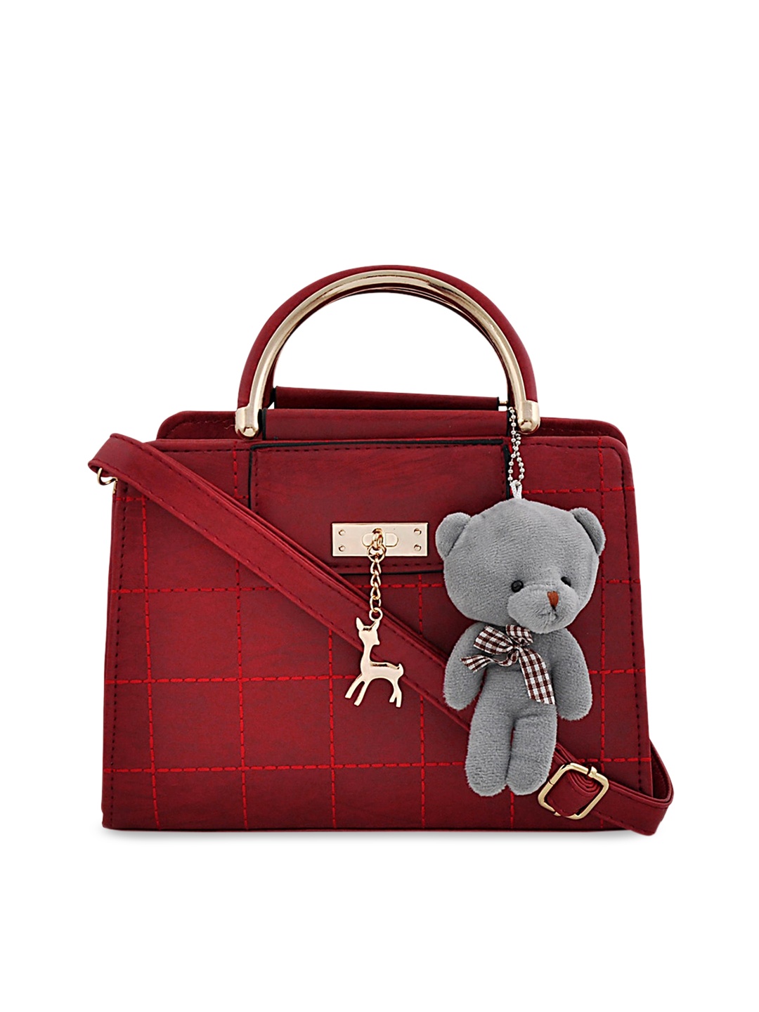 

Pez dorado Maroon Checked Structured Handheld Bag