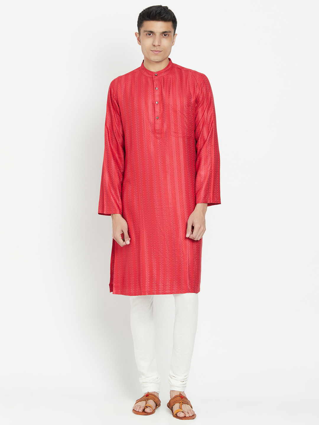 

Fabindia Men Red Woven Design Straight Kurta