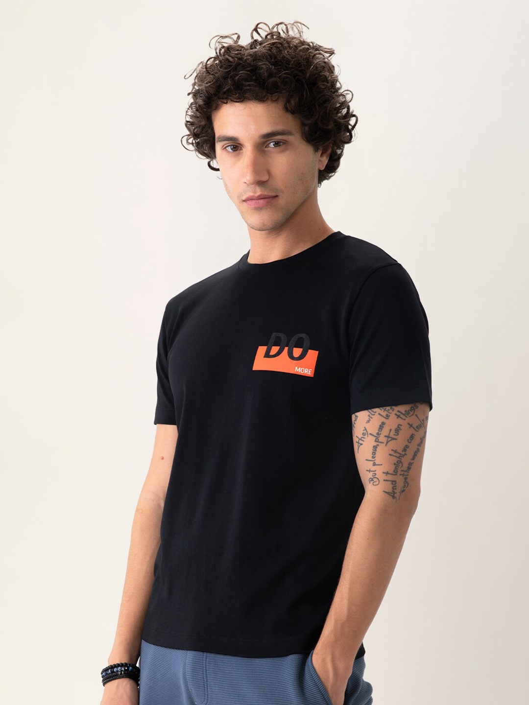 

DaMENSCH Men Printed Black Premium Cotton Regular Fit T-shirt