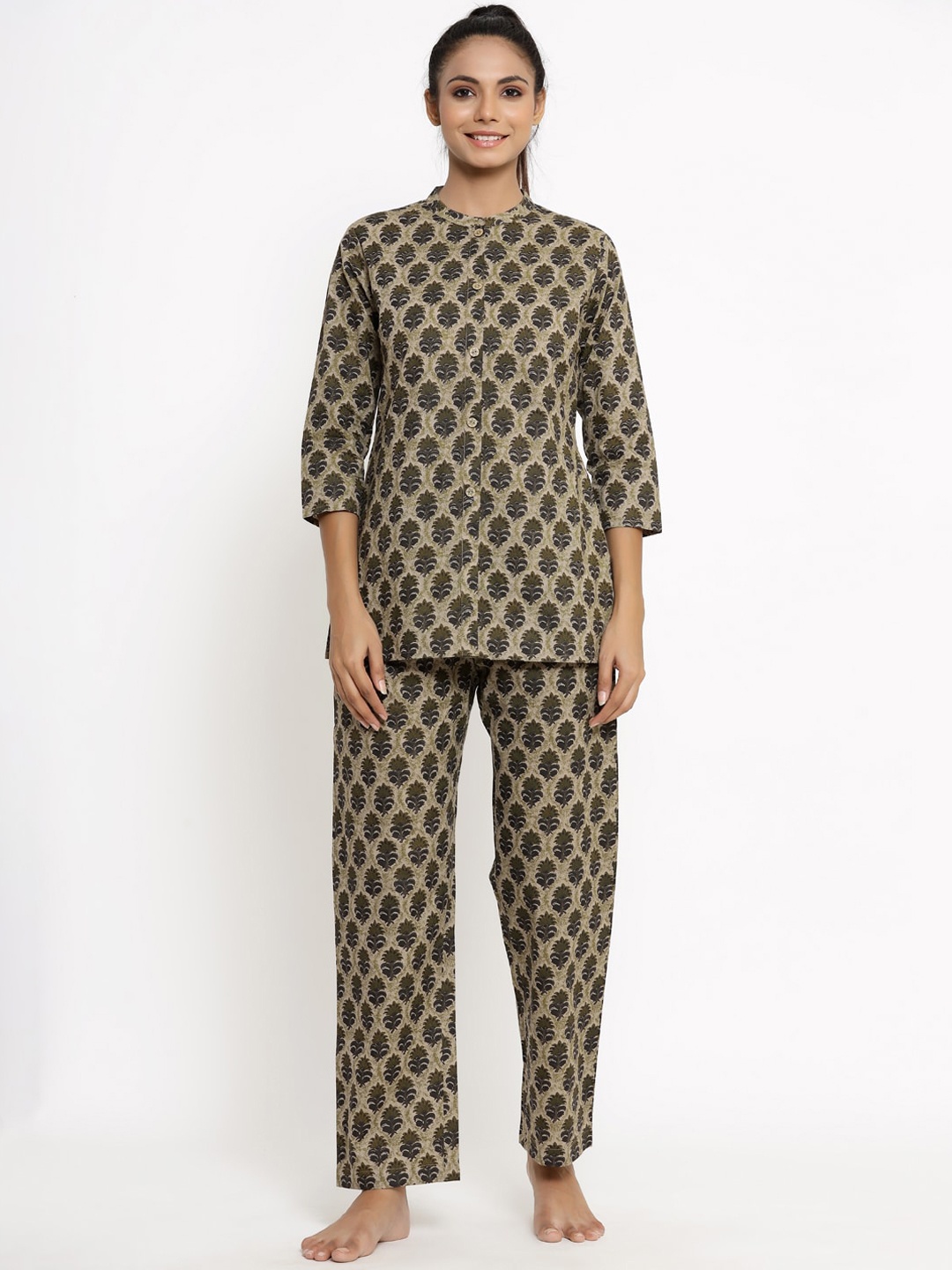 

kipek Women Brown & Beige Printed Cotton Night suit KK263BN