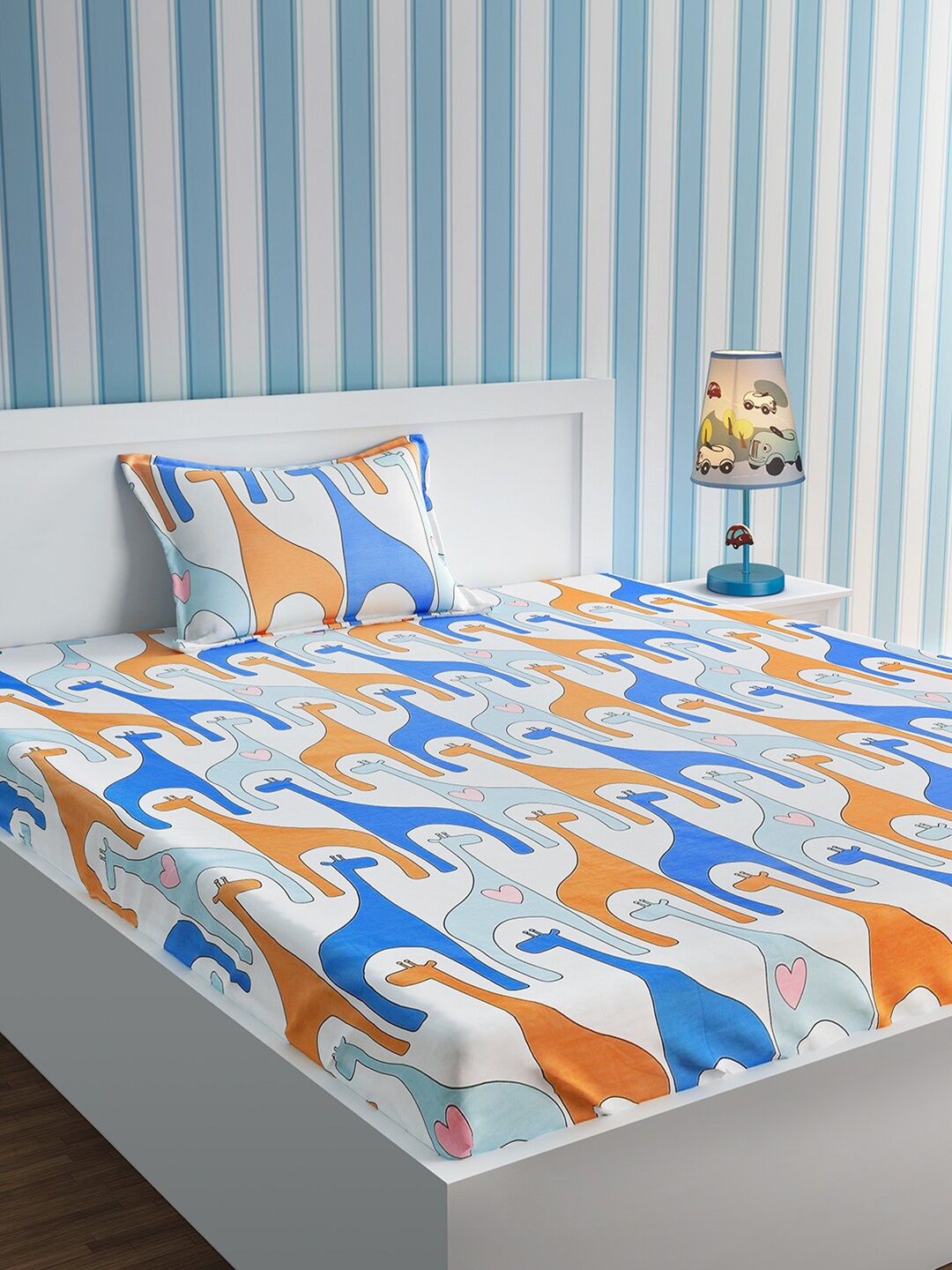 

URBAN DREAM Blue Printed 210 TC Single Bedsheet with 1 Pillow Cover, White