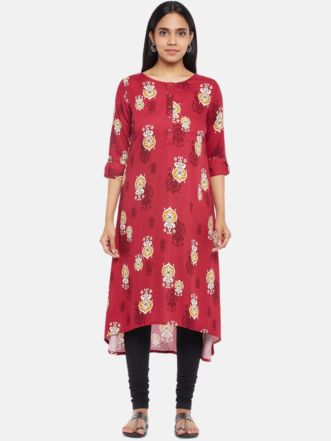 

RANGMANCH BY PANTALOONS Women Red Floral Printed Flared Sleeves Kurta