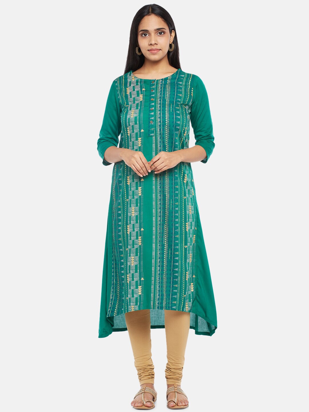 

RANGMANCH BY PANTALOONS Women Green & Beige Printed Kurta