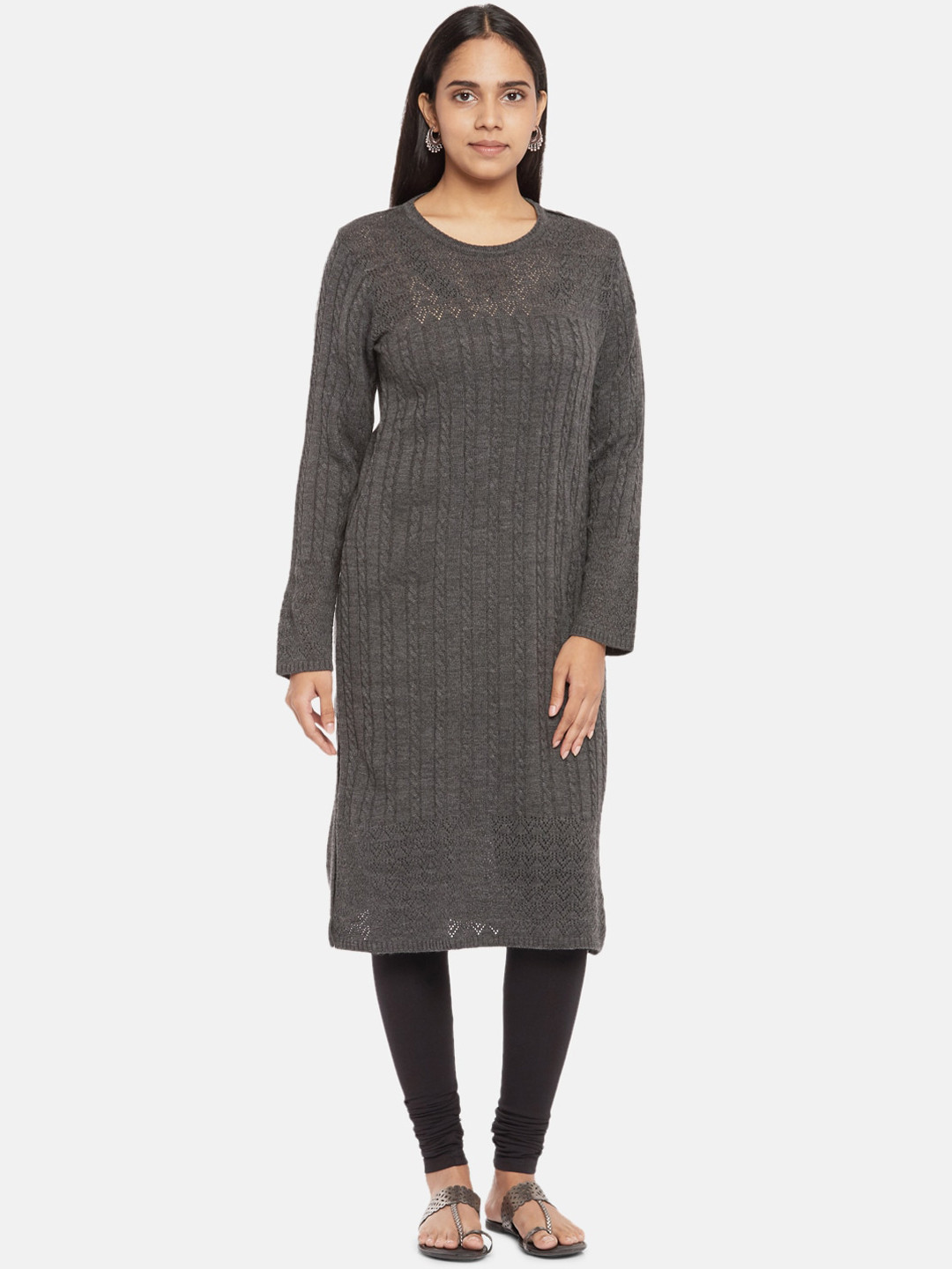 

RANGMANCH BY PANTALOONS Women Charcoal Thread Work Kurta