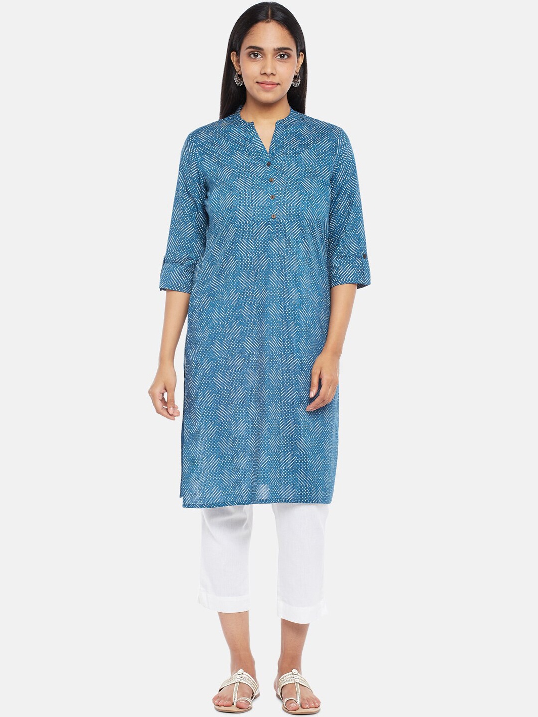 

RANGMANCH BY PANTALOONS Women Blue Geometric Printed Pure Cotton Kurta