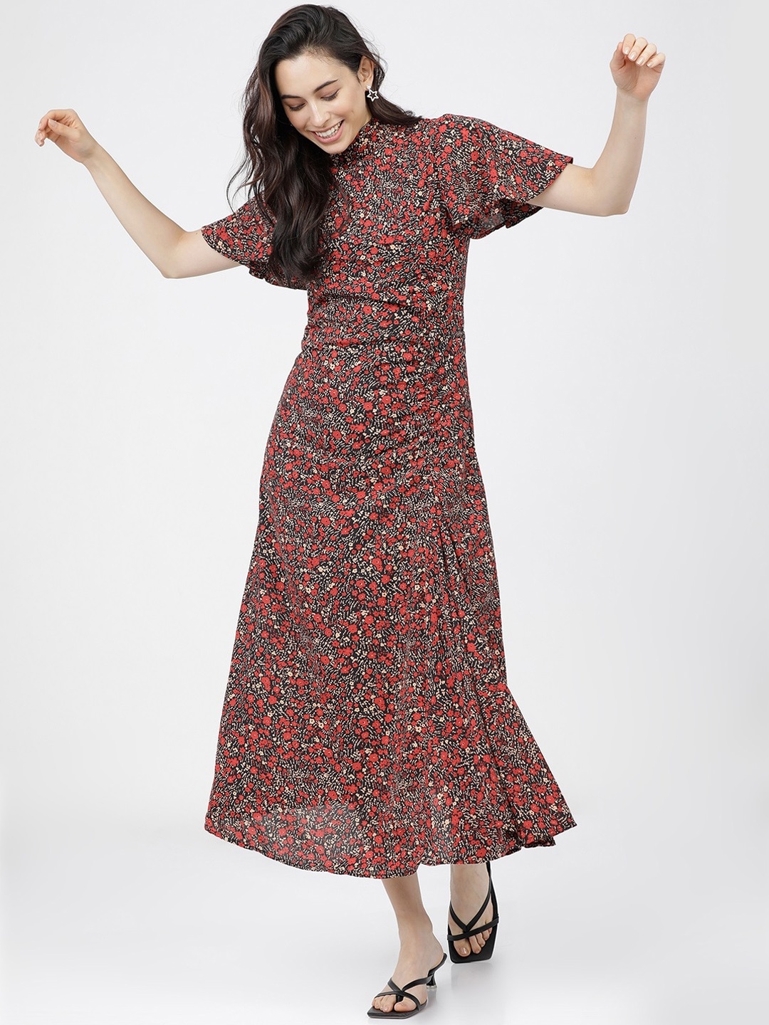 

Tokyo Talkies Black & Red Floral A-Line Maxi Dress