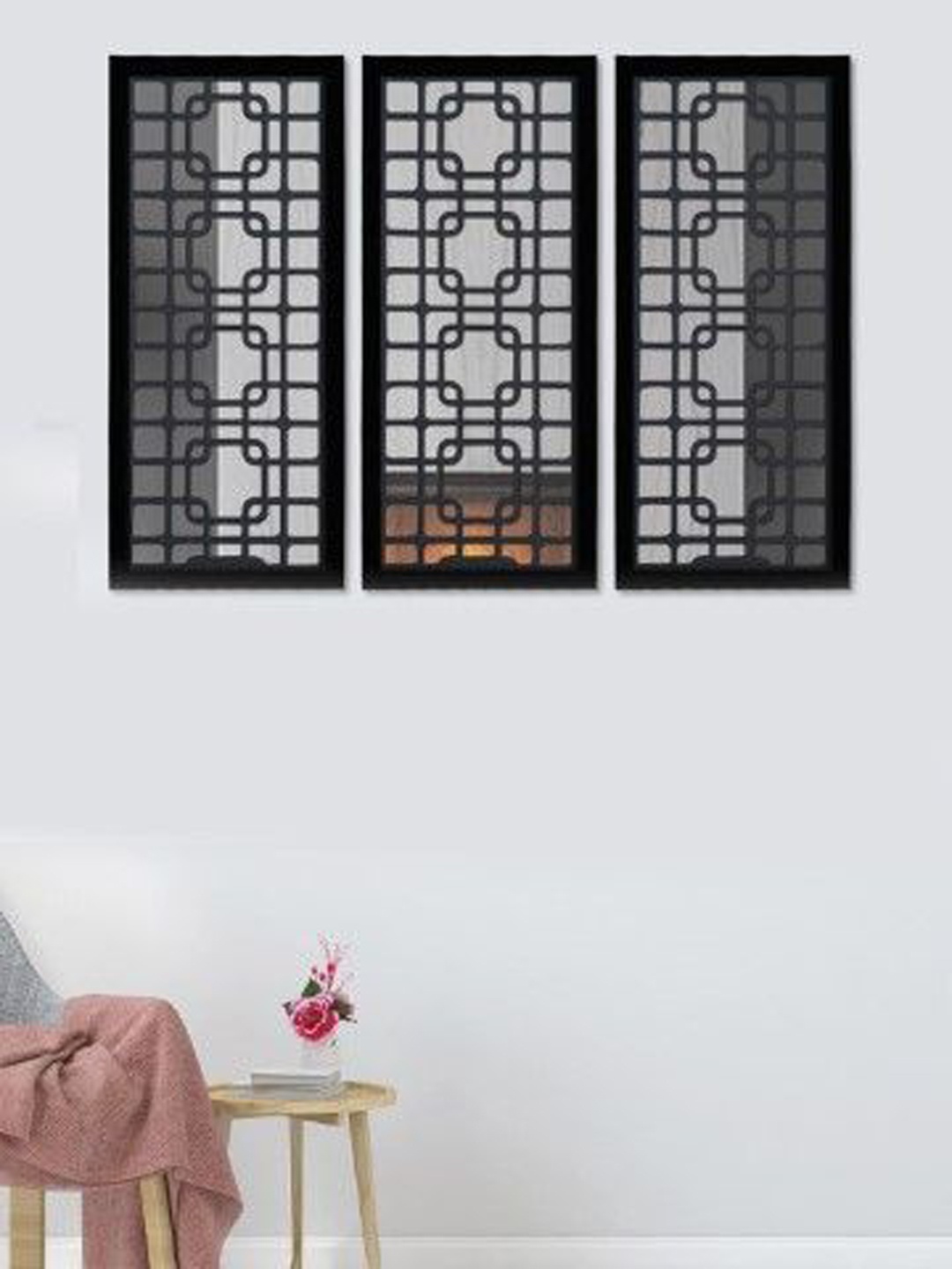 Art Street Black Set of 3 MDF Made Geometrical Mirror Wall Decors