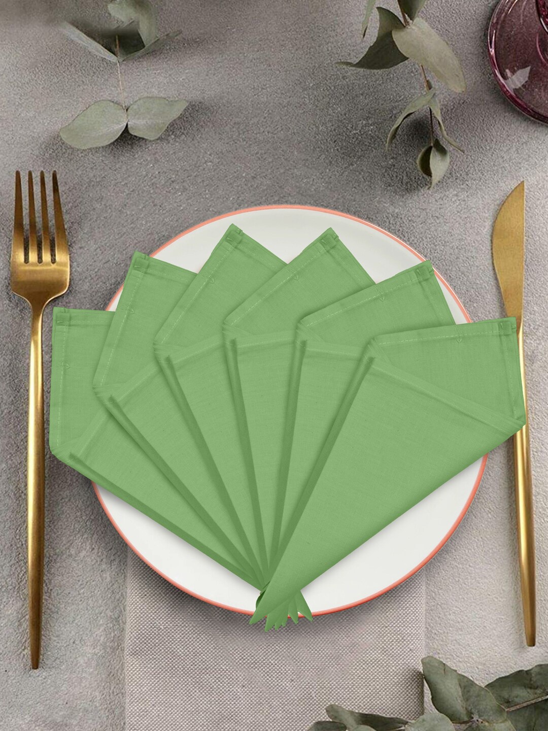 

Clasiko Set Of 6 Green Solid Organic Cotton Table Napkins