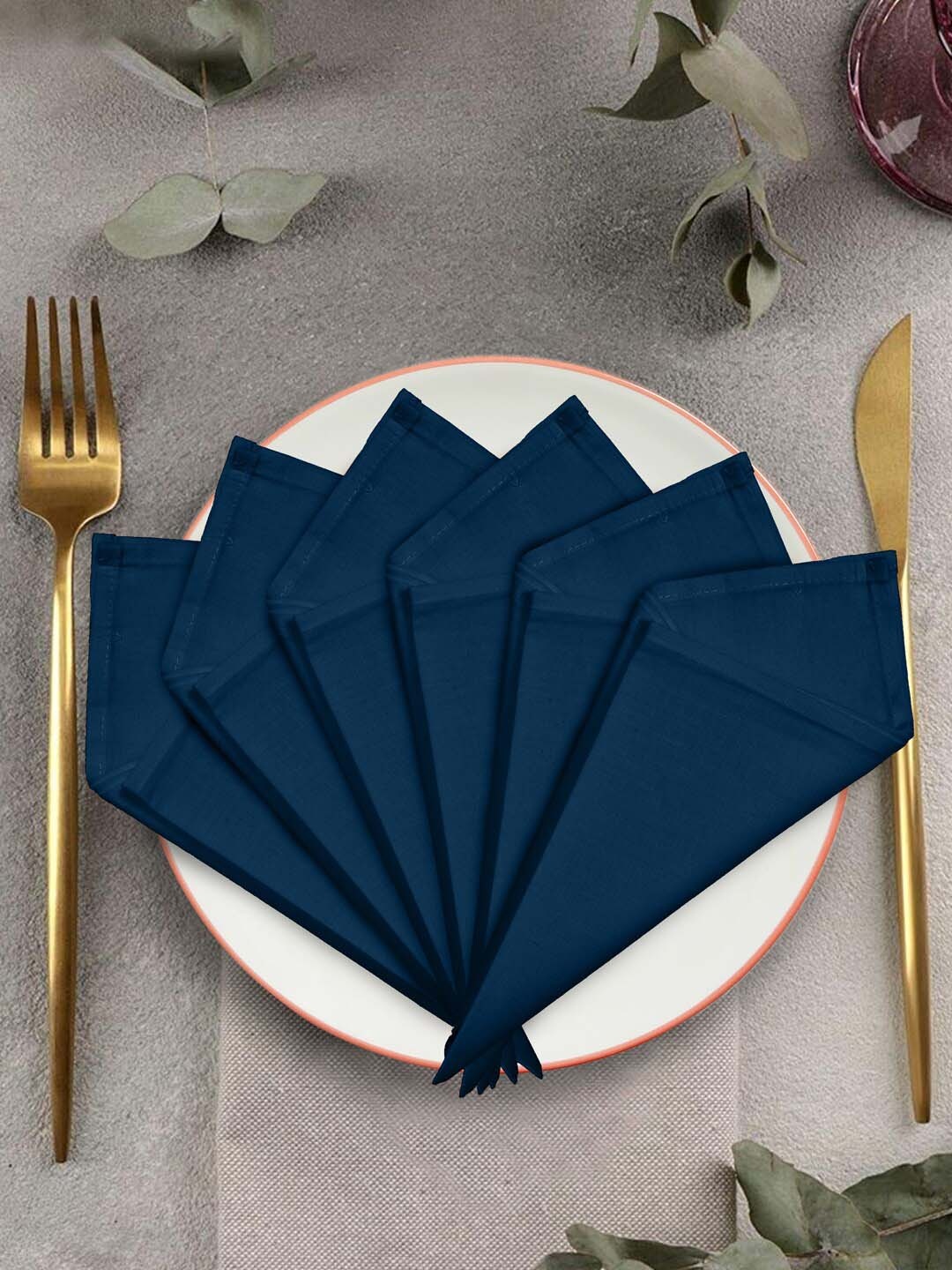 

Clasiko Set Of 6 Navy Blue Solid Organic Cotton Table Napkins