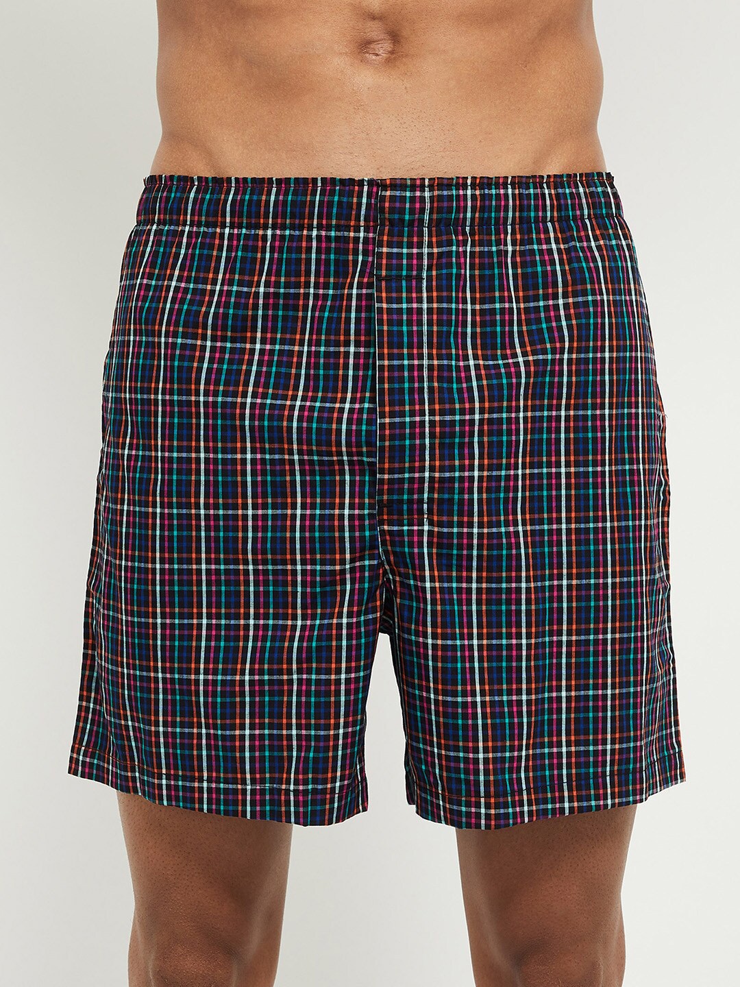 

max Men Blue Checked Pure Cotton Boxers NOOSBXYDNY3NAVY