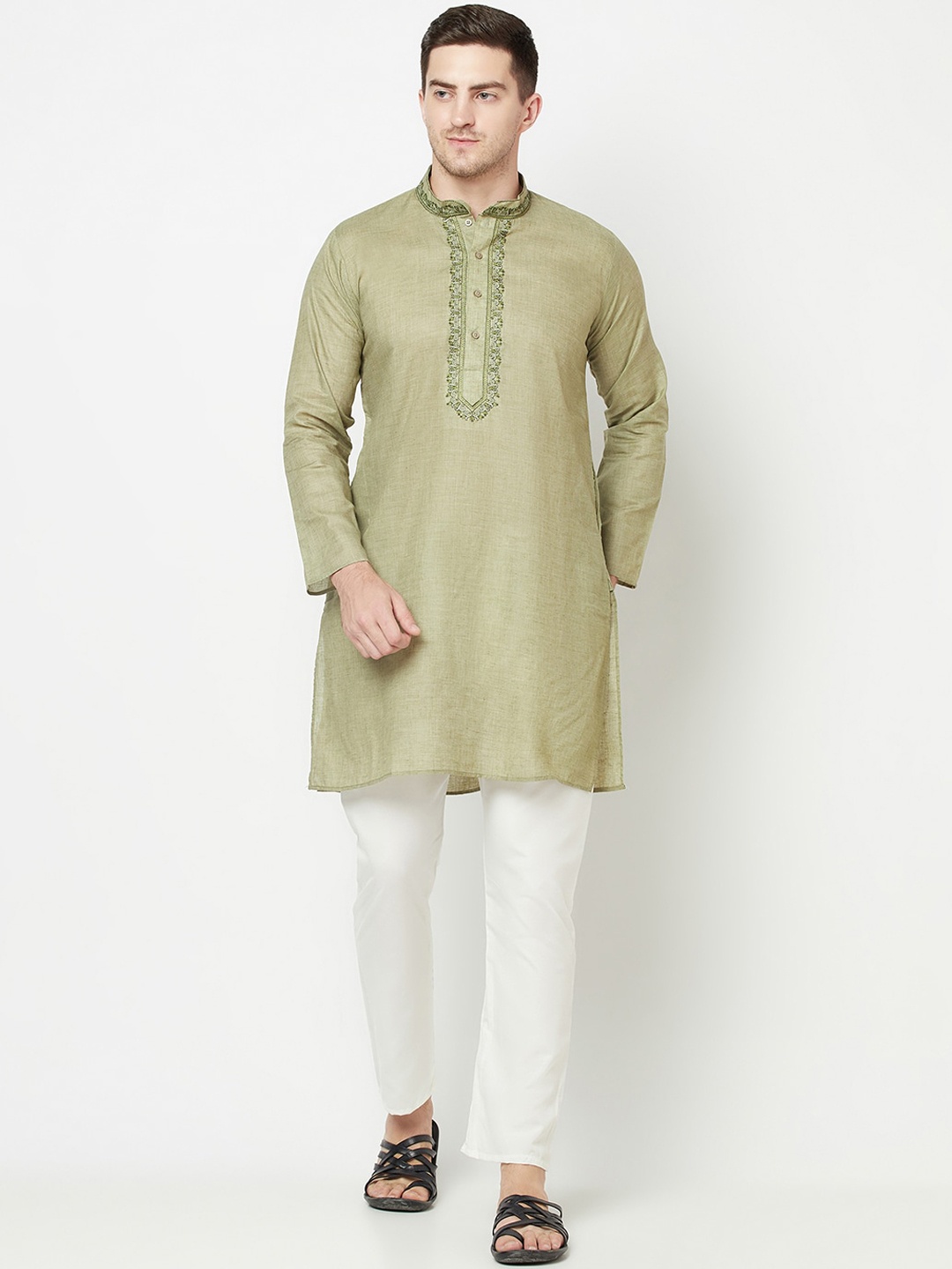 

Purple State Men Green Regular Pure Cotton Kurta with Pyjamas
