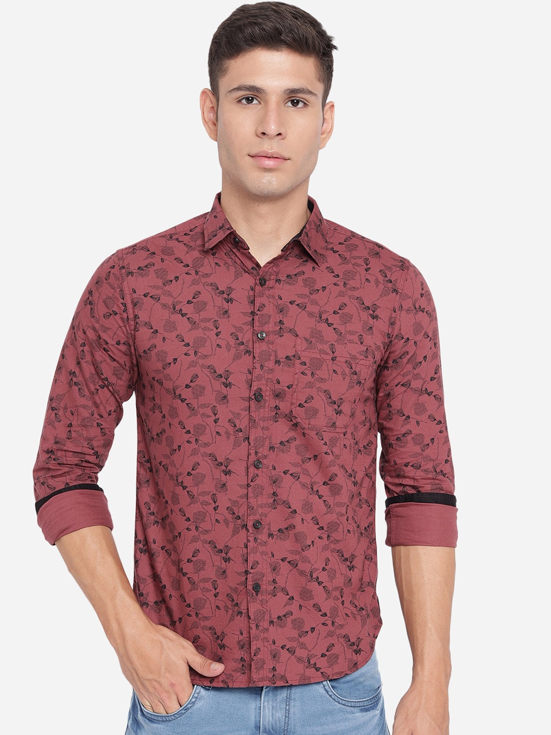 

Greenfibre Men Pink Slim Fit Floral Opaque Printed Casual Shirt