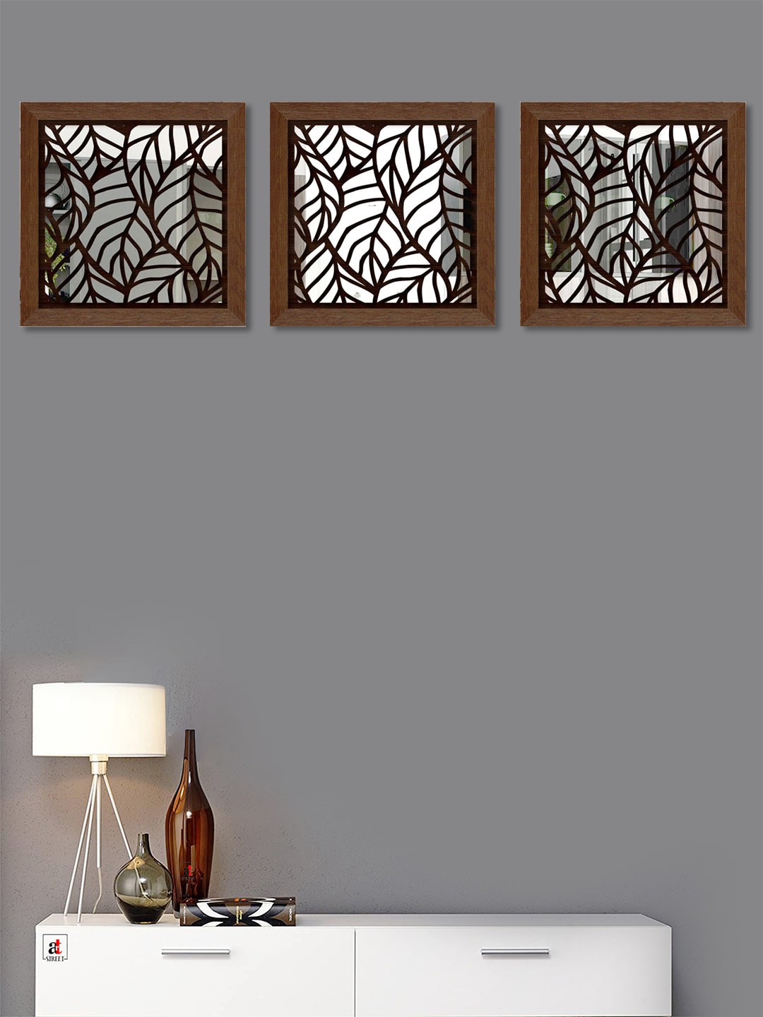 

Art Street Brown & Silver Set of 3 Square Decorative Wall Mirrors
