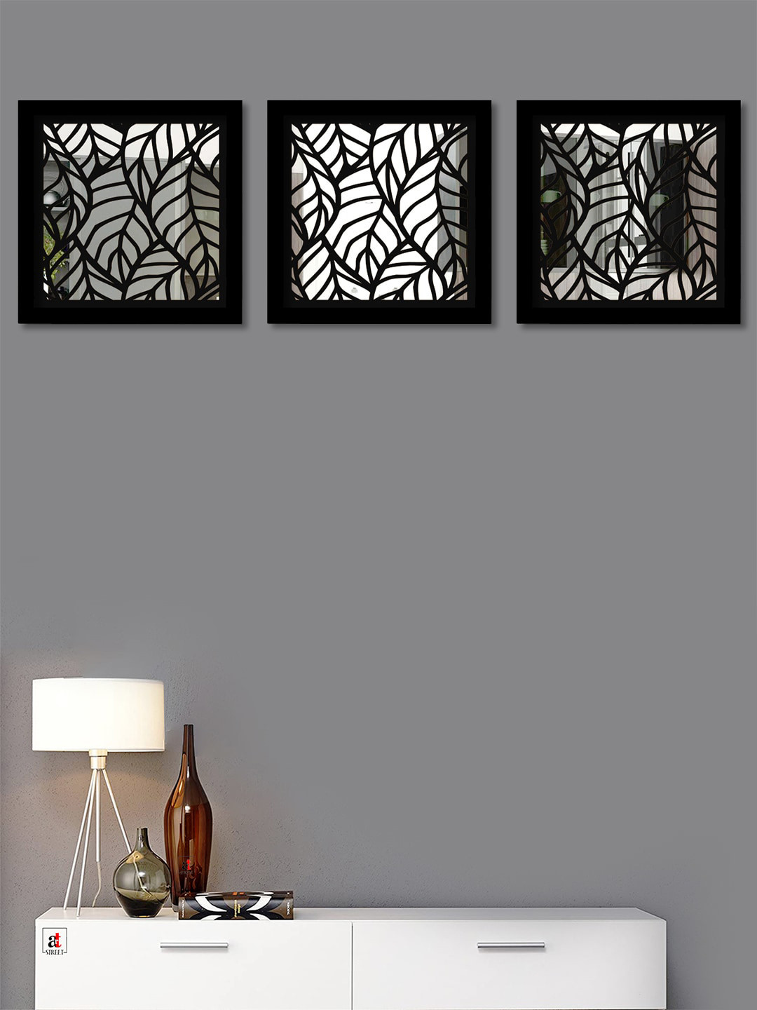 

Art Street Set Of 3 Black Square Shape Decorative Wall Decor
