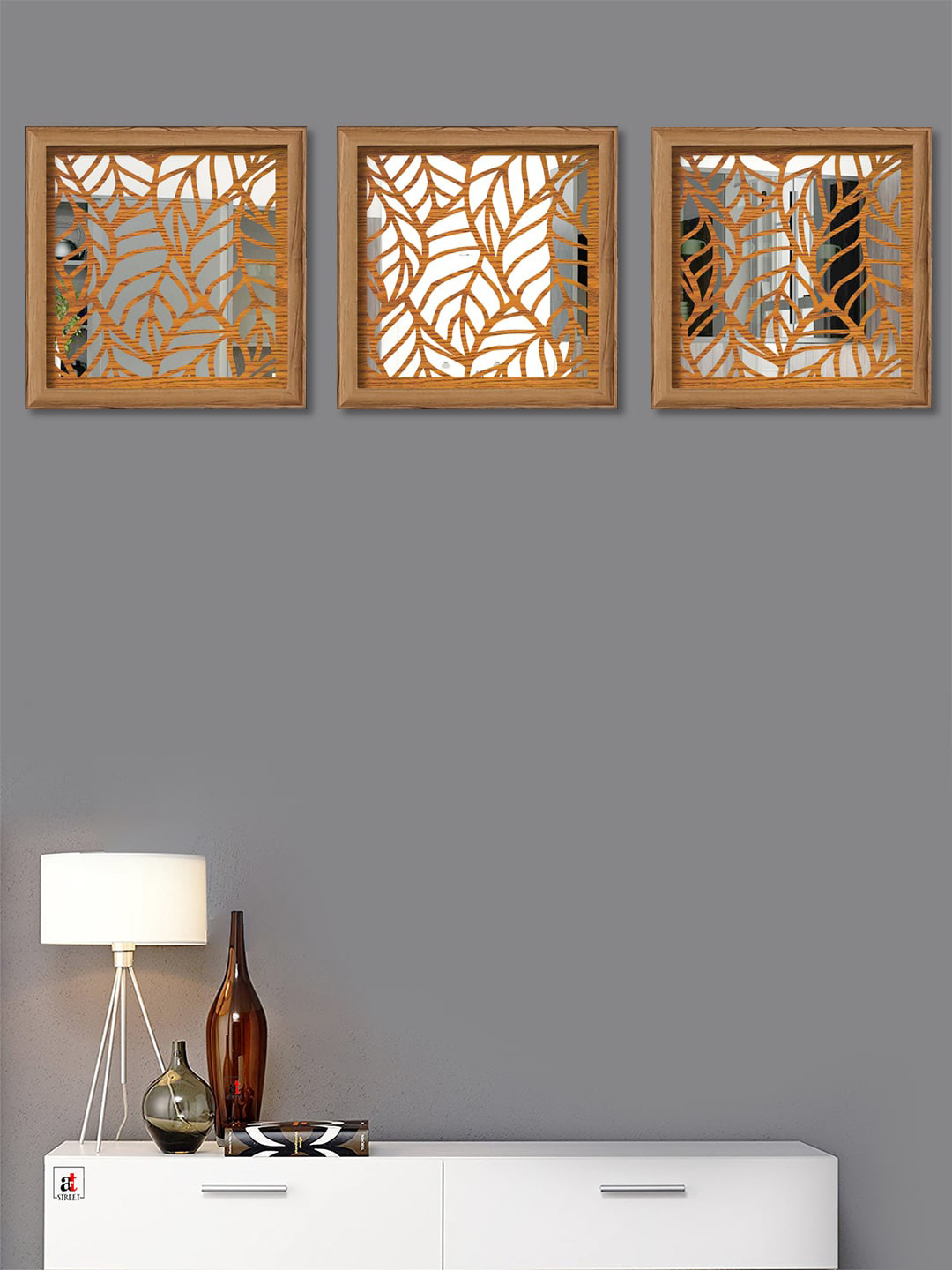 

Art Street Set Of 3 Brown Square Shape Decorative Wall Mirror