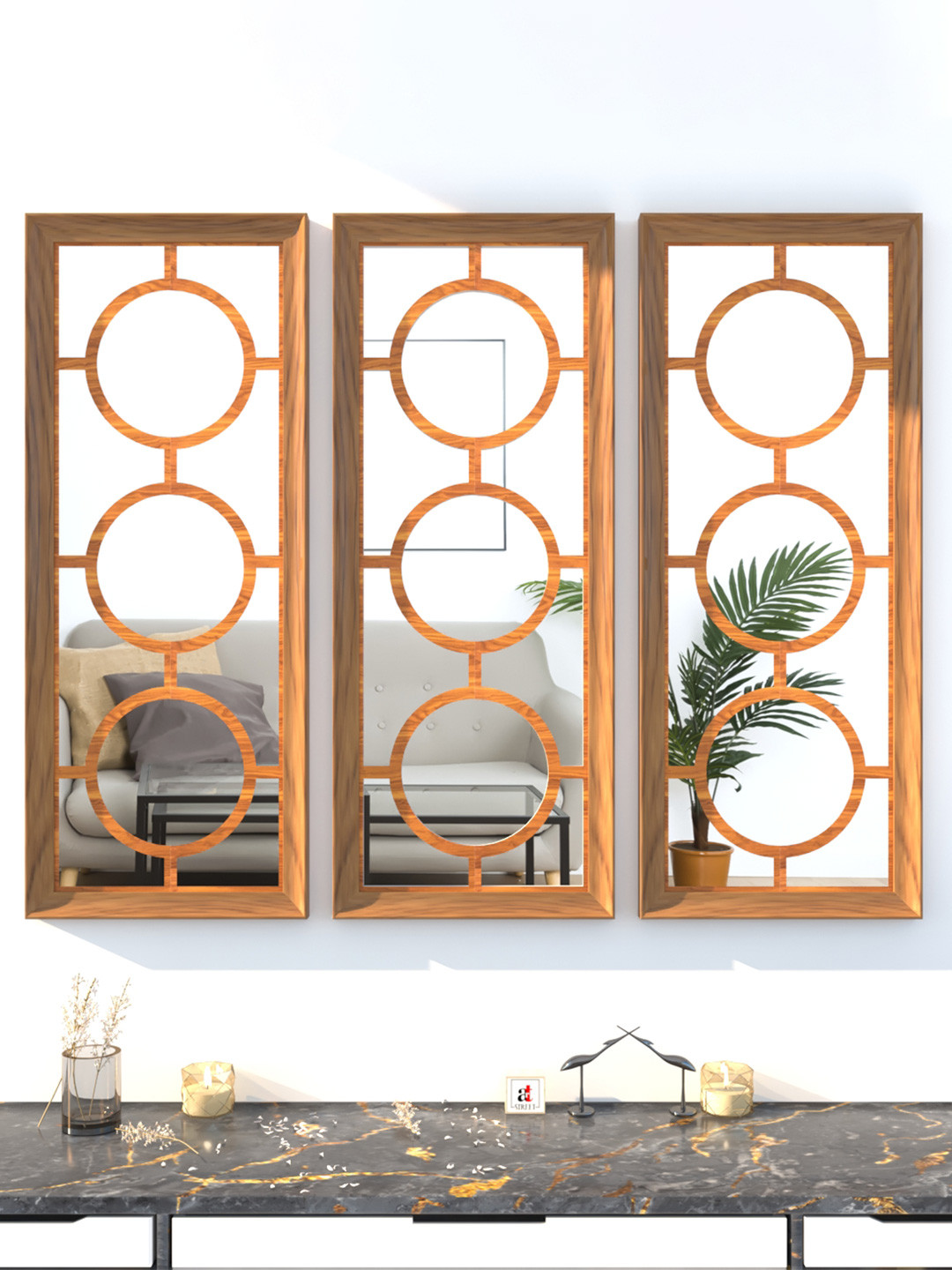 

Art Street Set Of 3 Copper-Toned Decorative Wall Mirrors