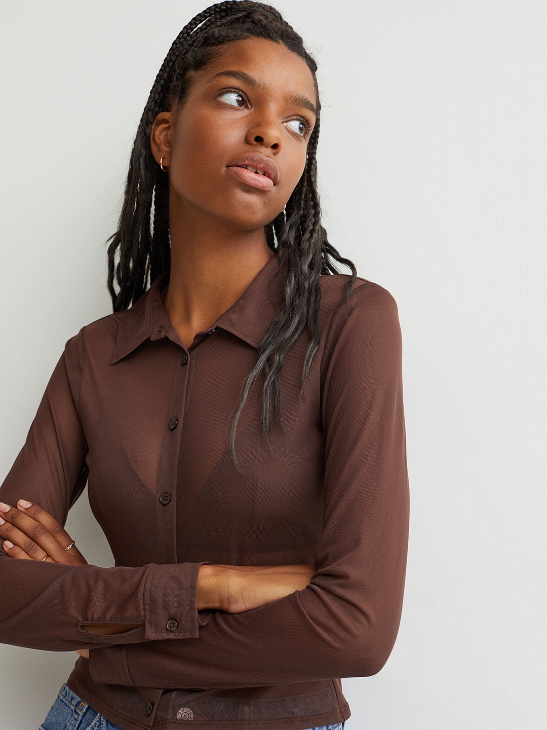 

H&M Women Brown Mesh shirt