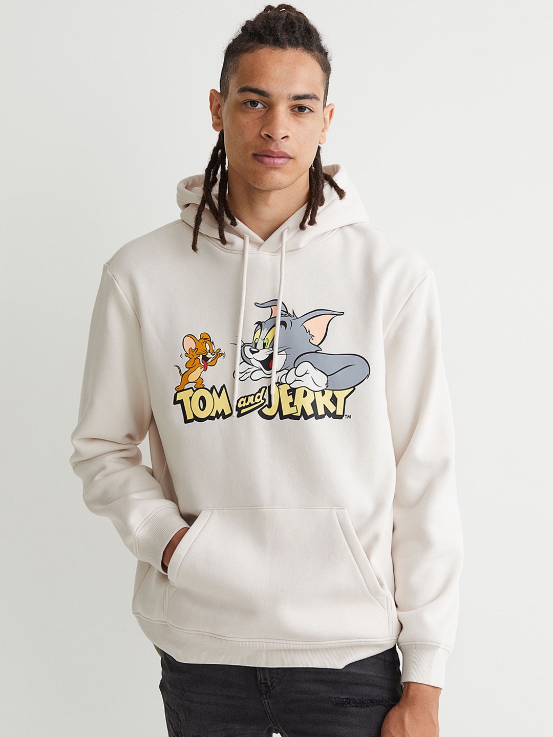 

H&M Men Beige Printed Hoodie