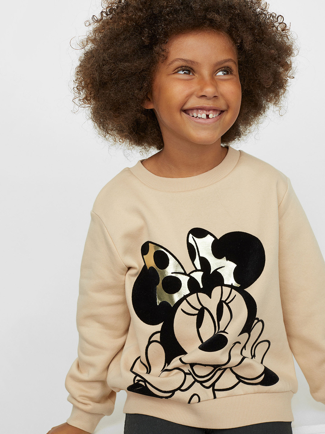 

H&M Kids Girls Beige & White Mickey Mouse Printed Sweatshirt
