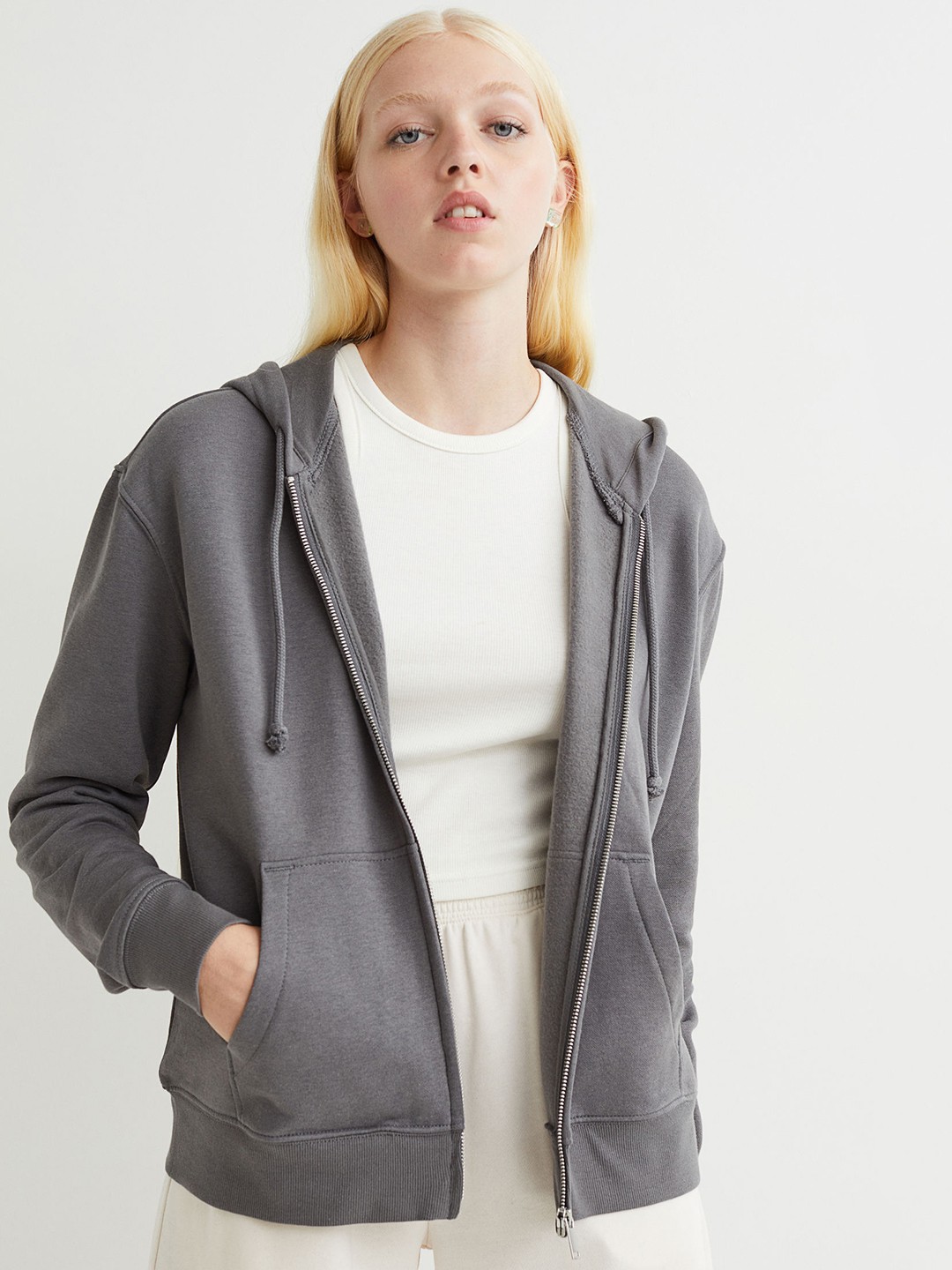 

H&M Women Grey Zip-Through Hoodie