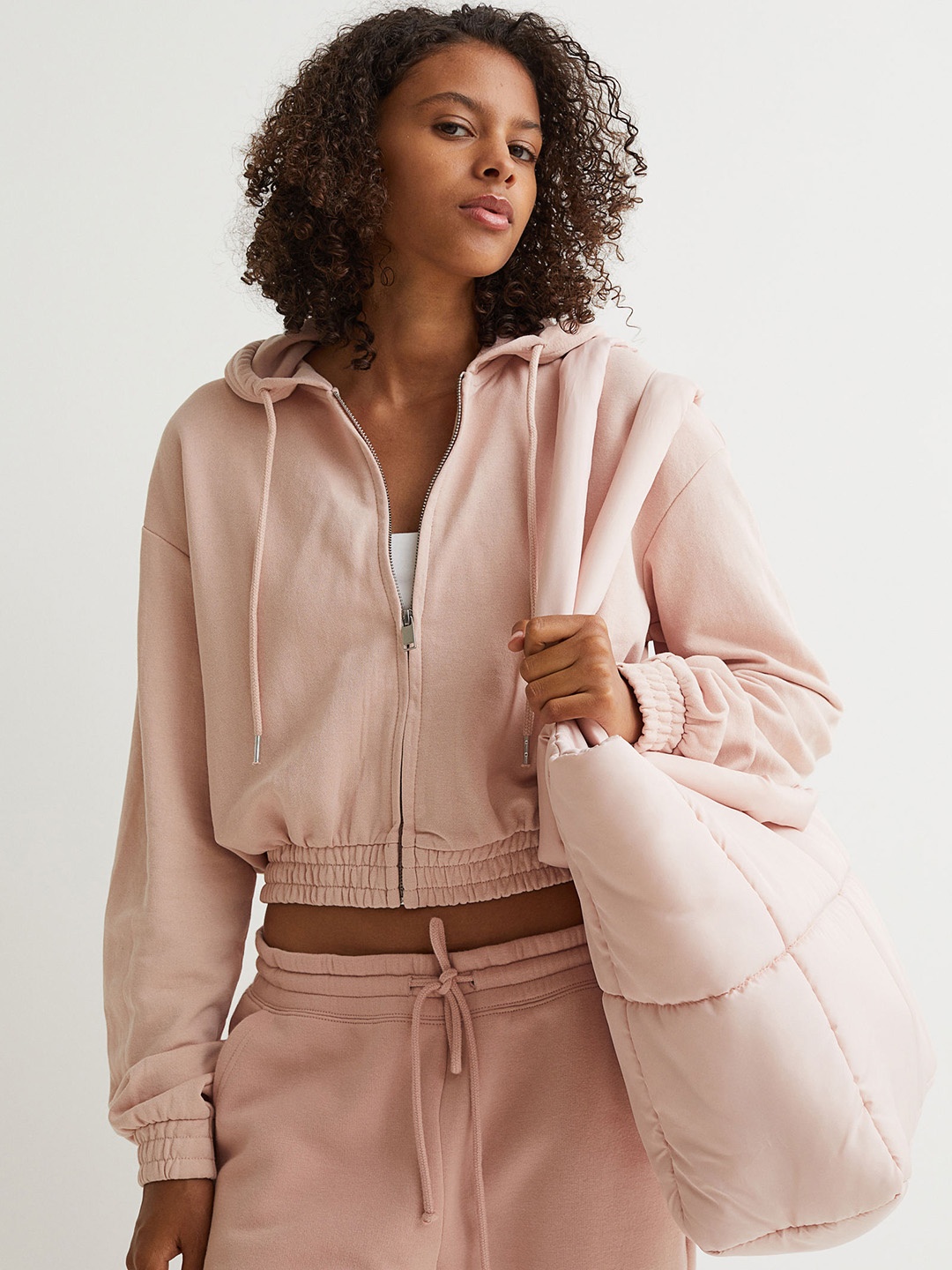 

H&M Women Pink Cropped Zip-Through Hoodie