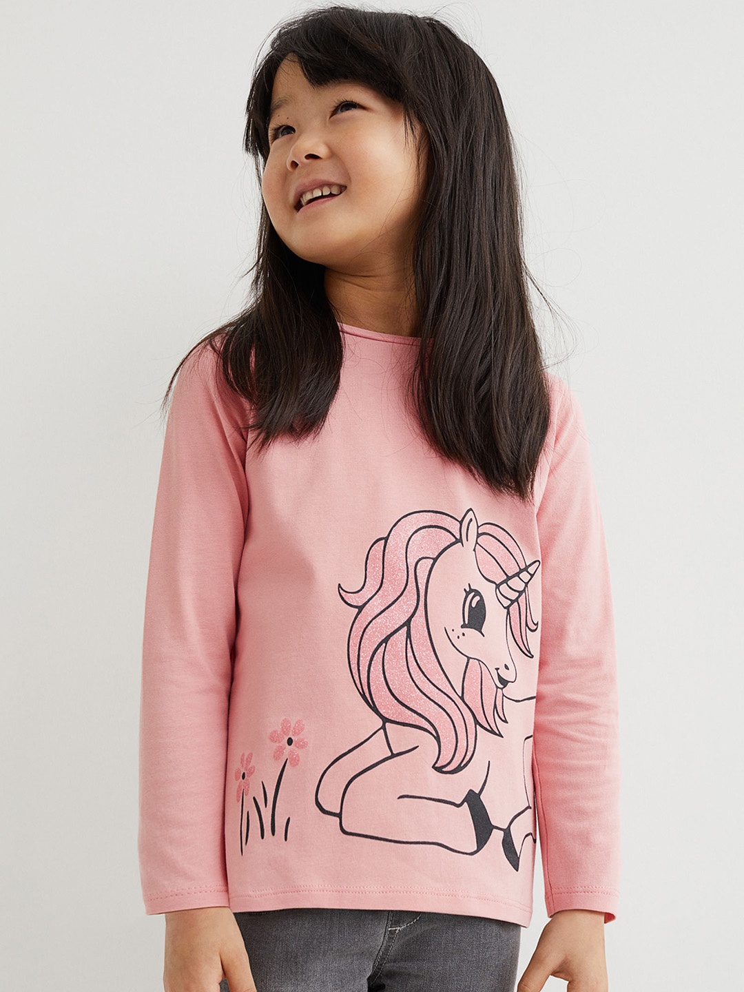 

H&M Girls Pink Printed Jersey Top