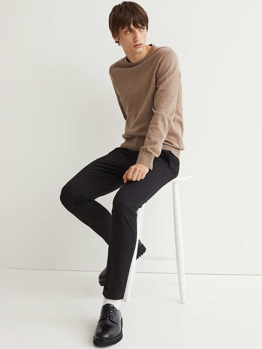 

H&M Men Beige Fine-Knit Jumper