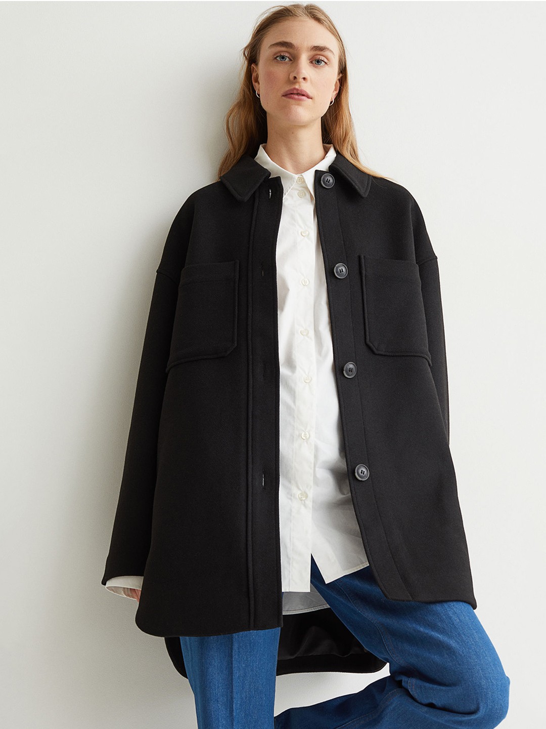 

H&M Women Black Solid Oversized Shirt Jacket