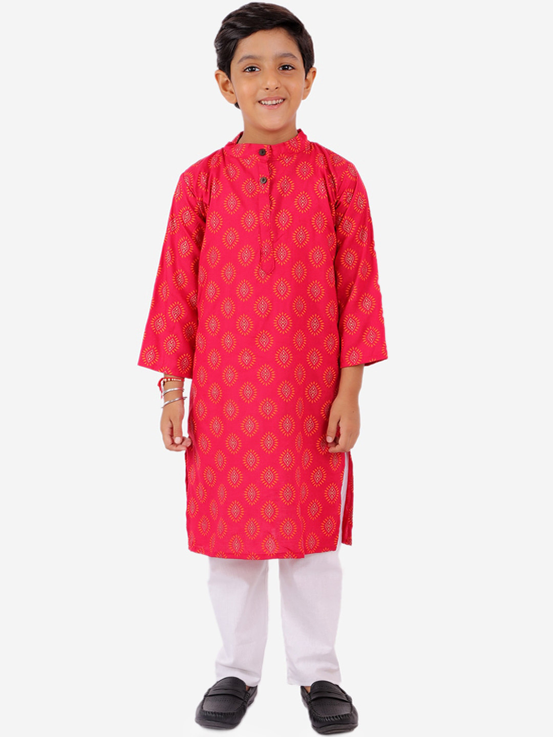 

YK Boys Red Ethnic Motifs Printed Regular Pure Cotton Kurta with Pyjamas