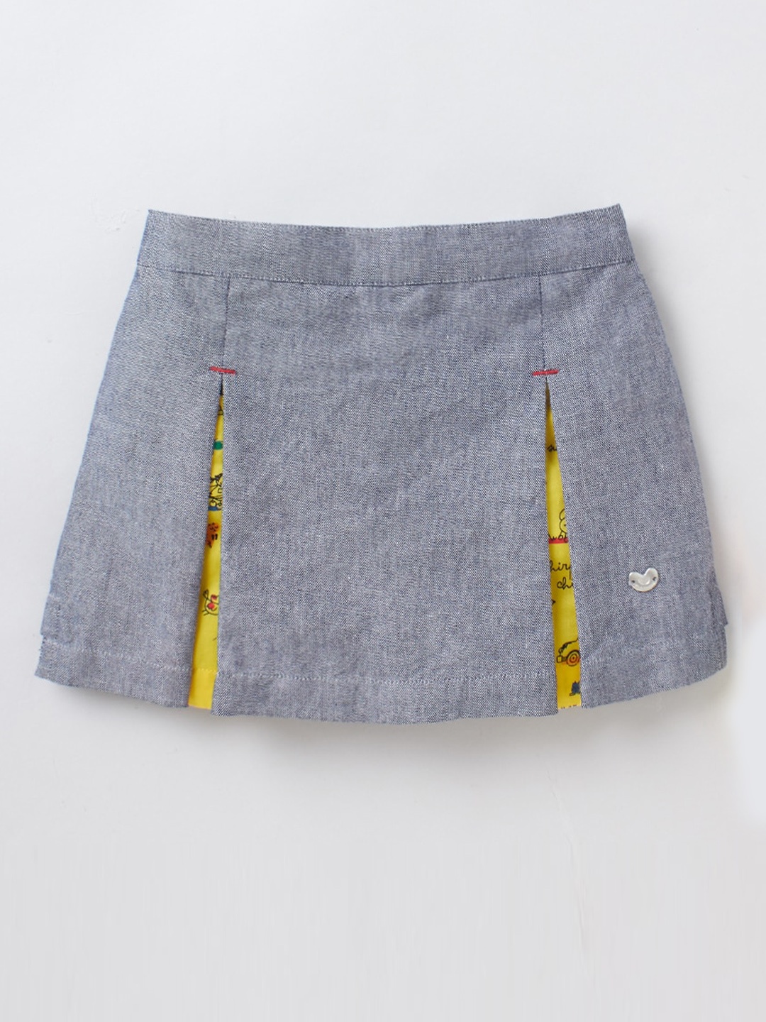 Ed-a-Mamma Girls Blue & Yellow Printed Pure Cotton Self Design Skorts
