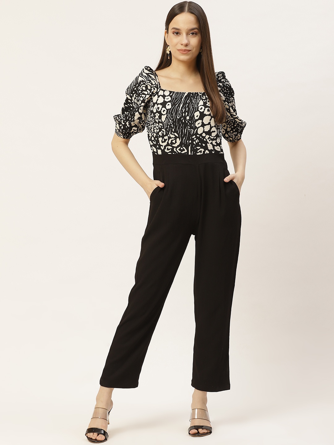 

Magnetic Designs Black & White Printed Basic Jumpsuit