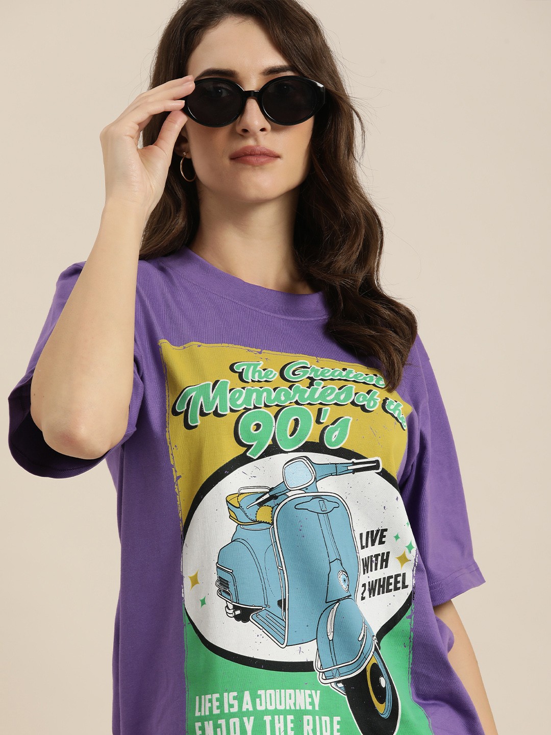 

Difference of Opinion Women Purple Printed Pure Cotton Oversized Pure Cotton T-shirt