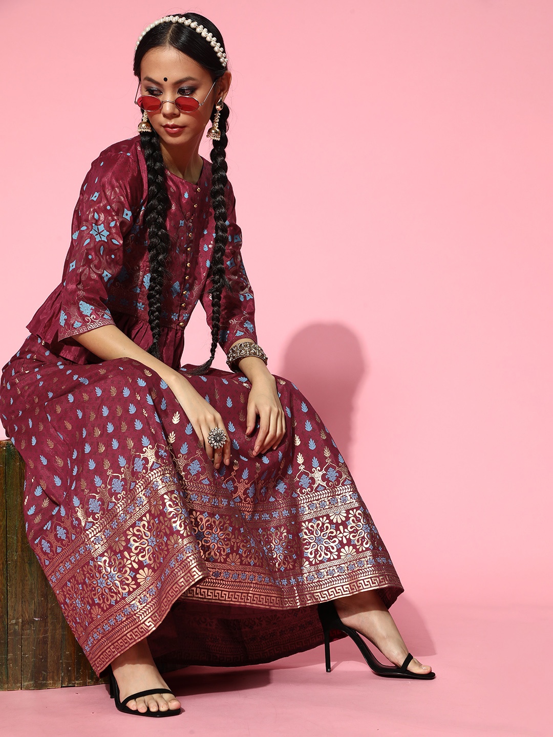 

Juniper Beautiful Burgundy Printed Ready to Wear Lehenga Choli with Dupatta
