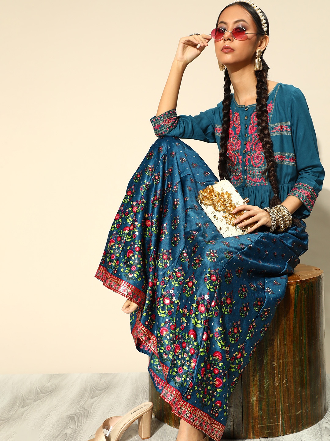 

Juniper Tranquil Teal Embroidered Ready to Wear Lehenga Choli with Dupatta