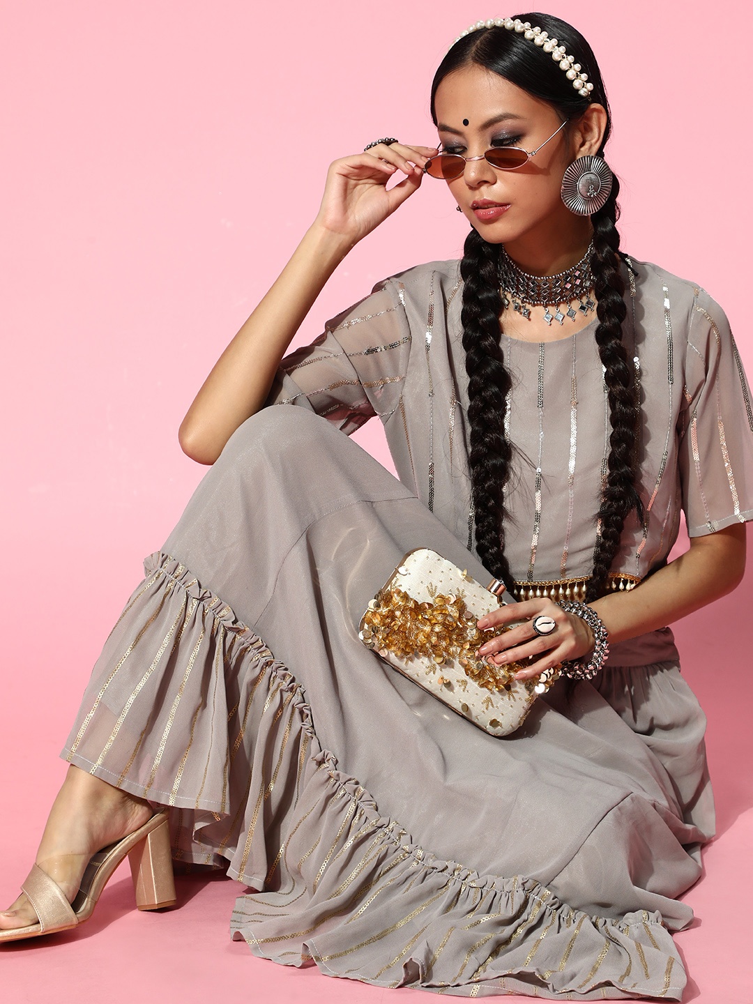 

Juniper Alluring Grey Printed Ready to Wear Lehenga Choli with Dupatta