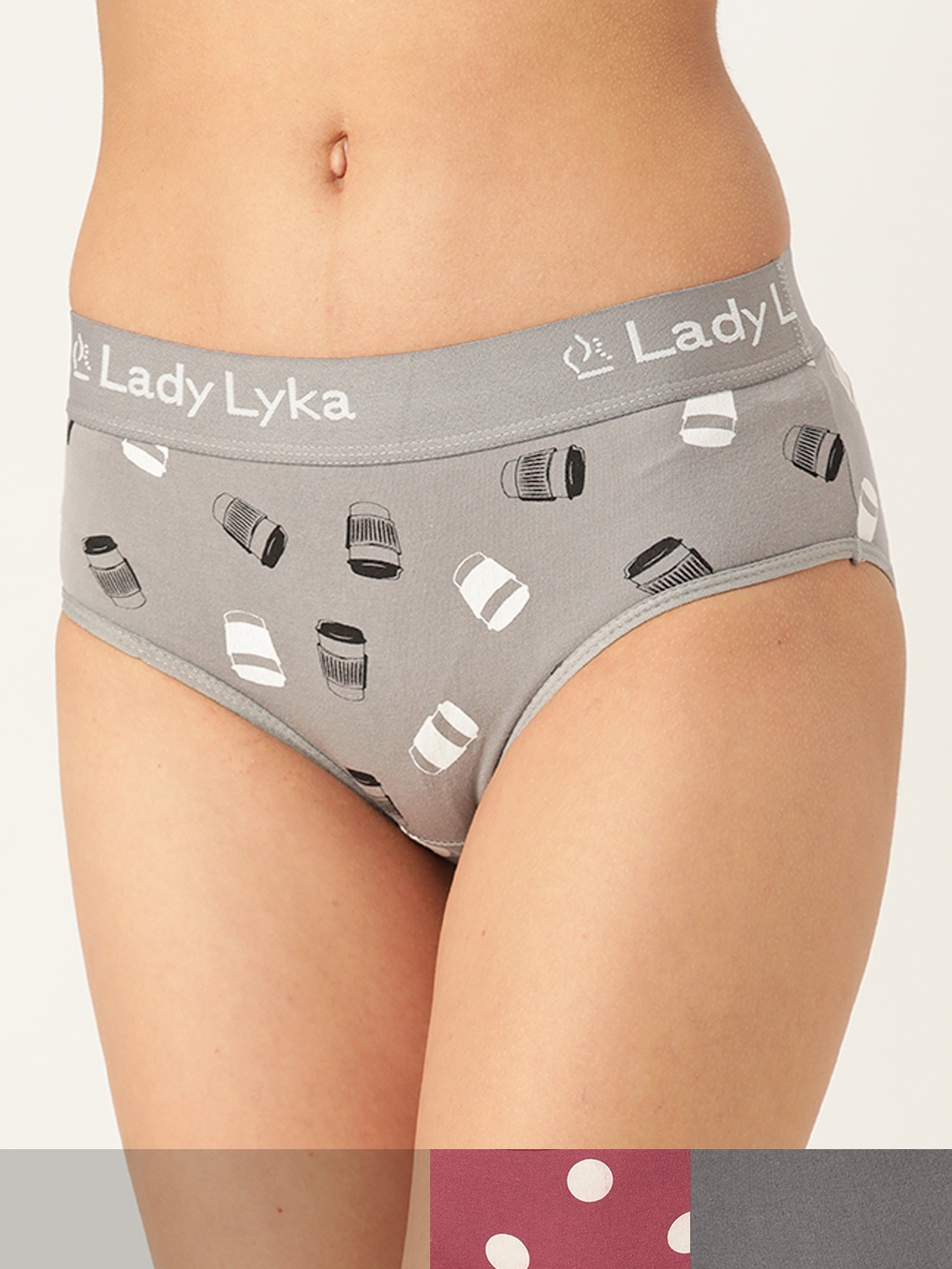 

Lady Lyka Women Pack of 3 Cotton Hipster Panties - SOLITARE-GOLD, Grey