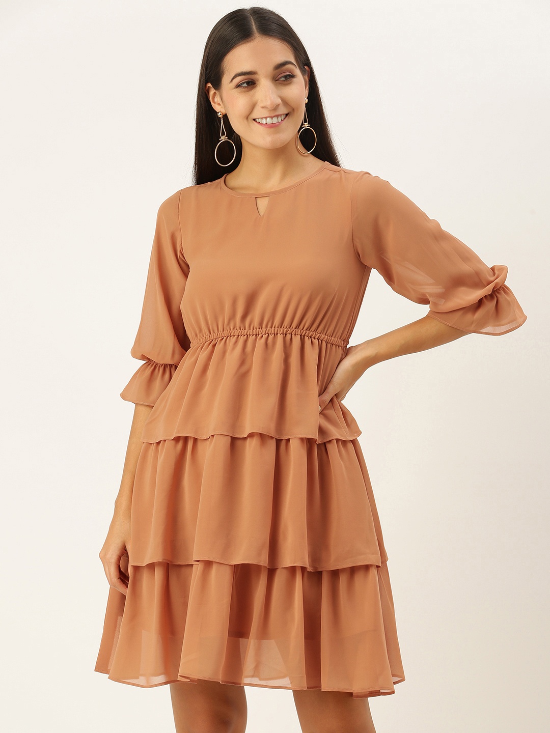 

MELOSO Peach-Coloured Layered Georgette Dress