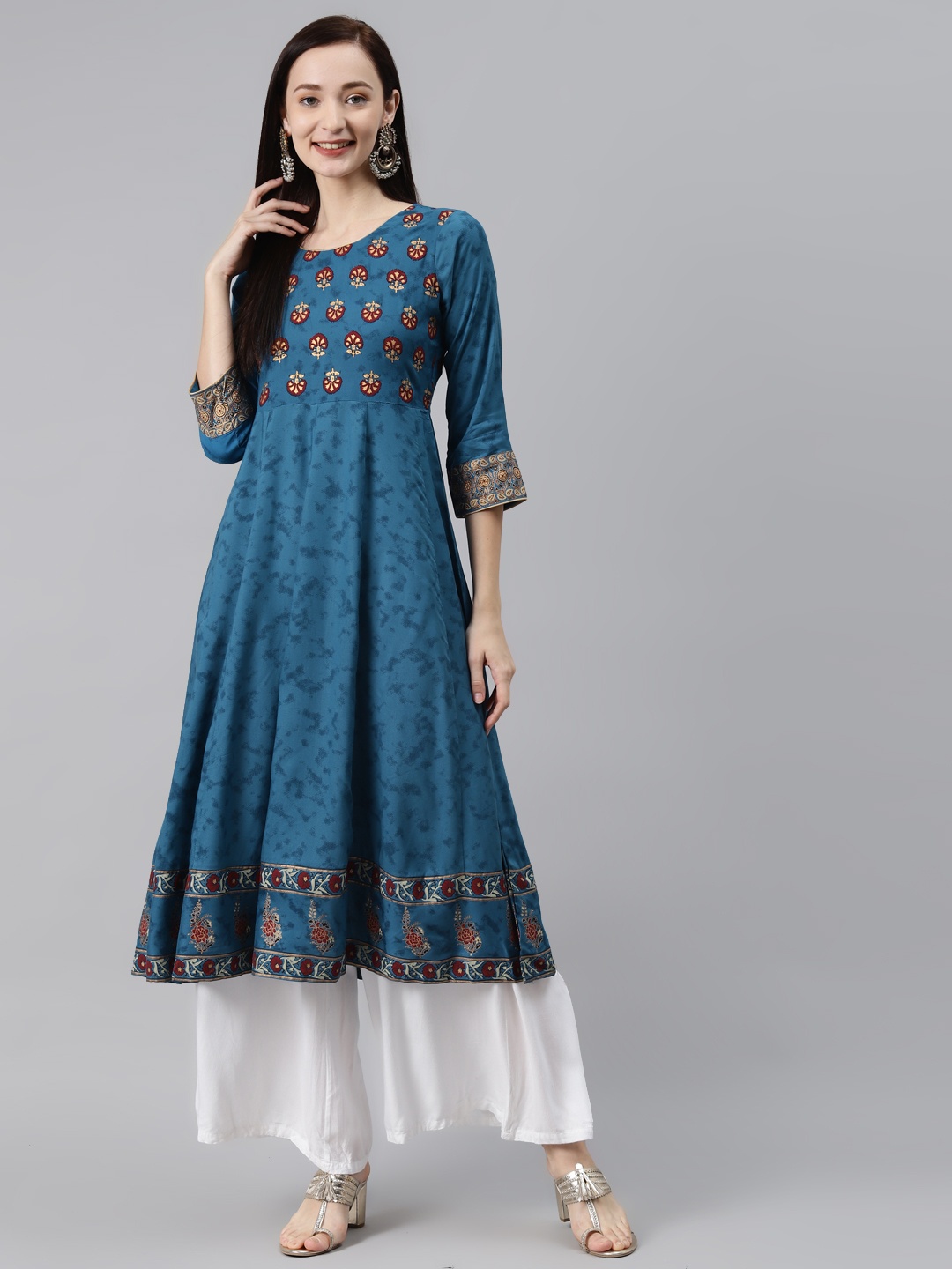 

Rangriti Women Blue Ethnic Motifs Printed Anarkali Kurta