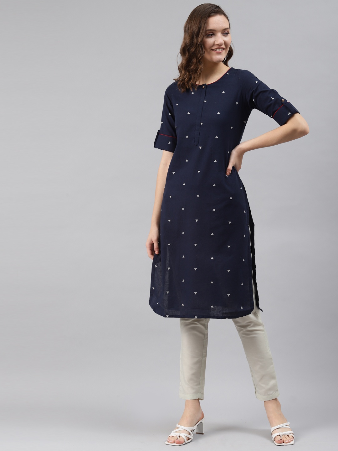 

Rangriti Women Navy Blue Printed Kurta