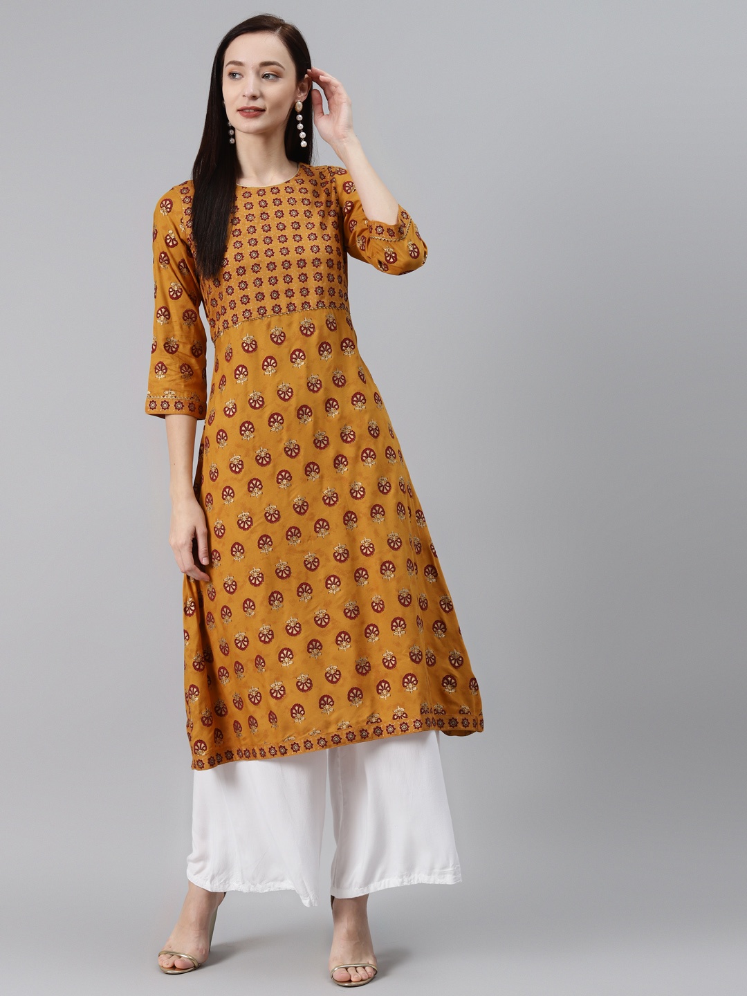 

Rangriti Women Mustard Yellow Ethnic Motifs Printed Kurta
