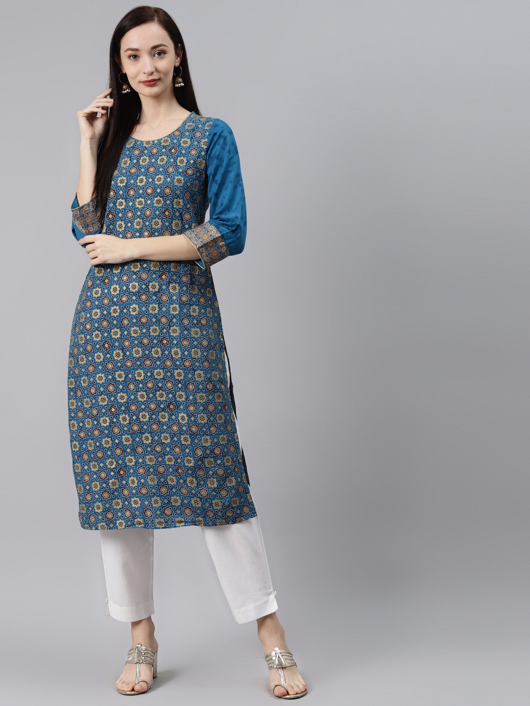Rangriti Women Blue Geometric Printed Kurta