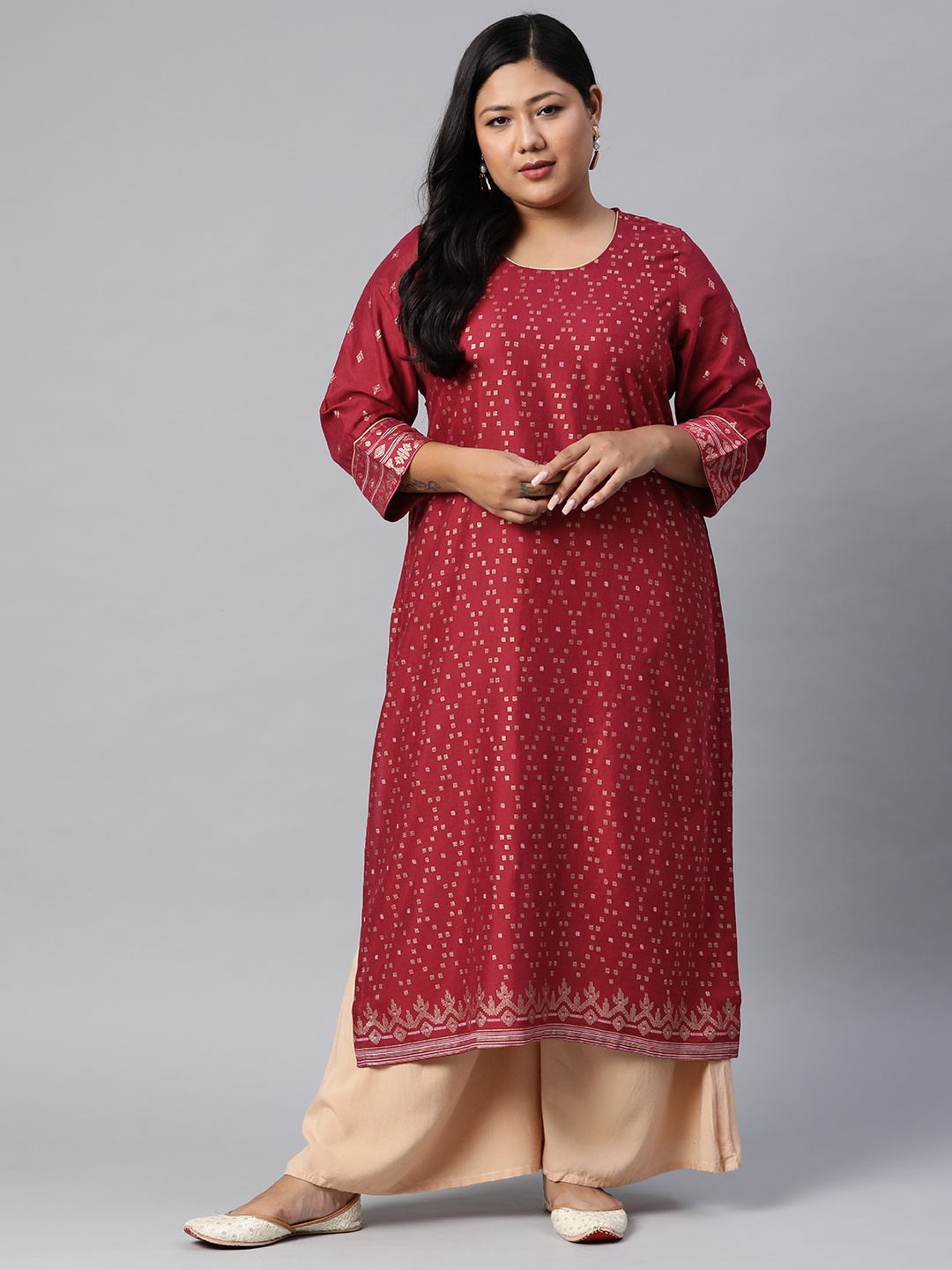 

Rangriti Women Maroon Ethnic Motifs Printed Kurta