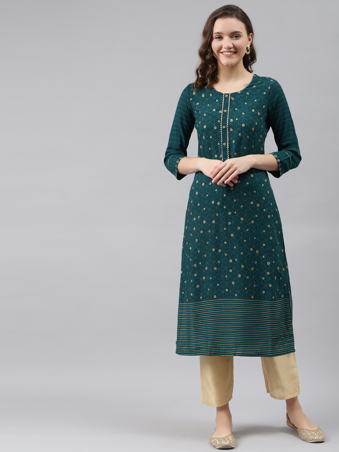 

Rangriti Women Green Printed Kurta
