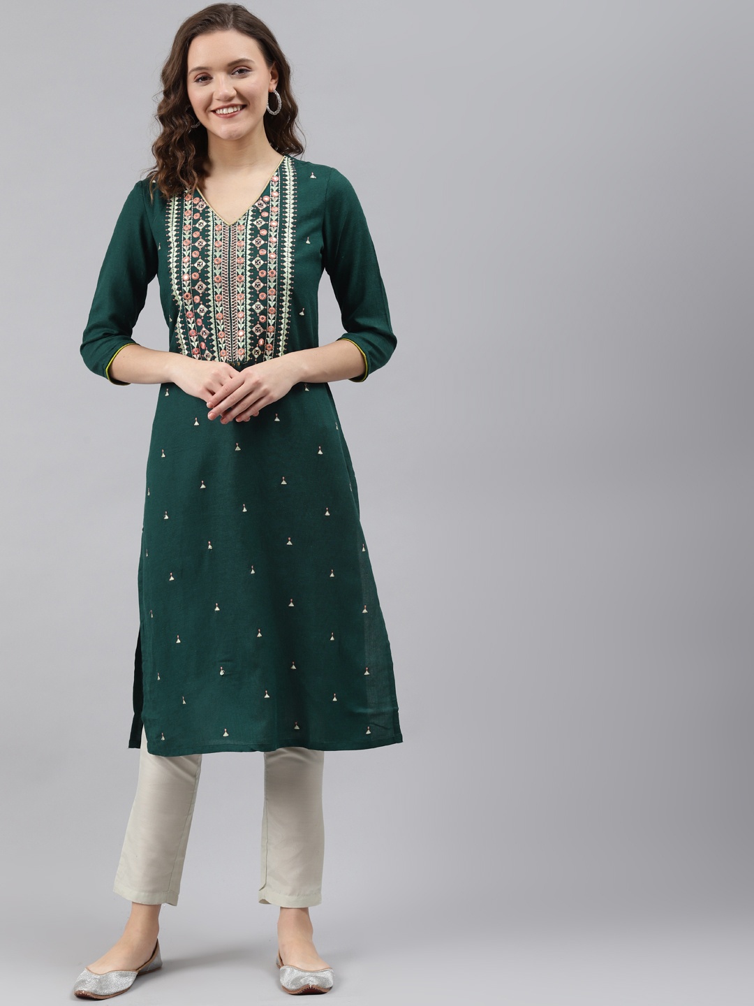 

Rangriti Women Green Printed Kurta