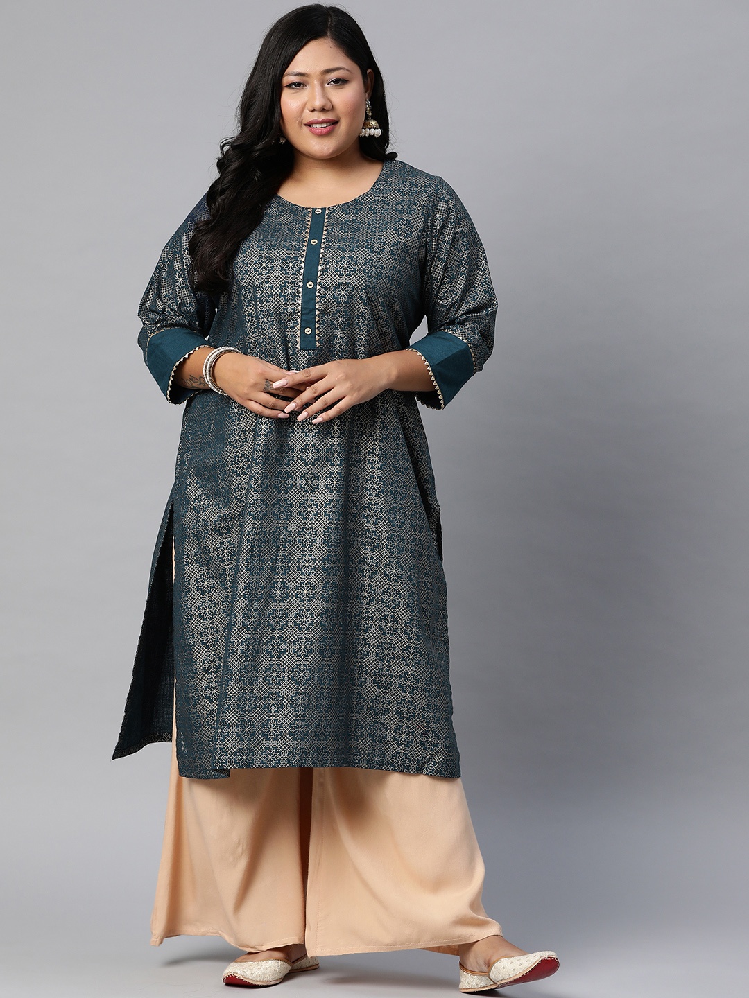 

Rangriti Women Navy Blue Ethnic Motifs Printed Indigo Kurta