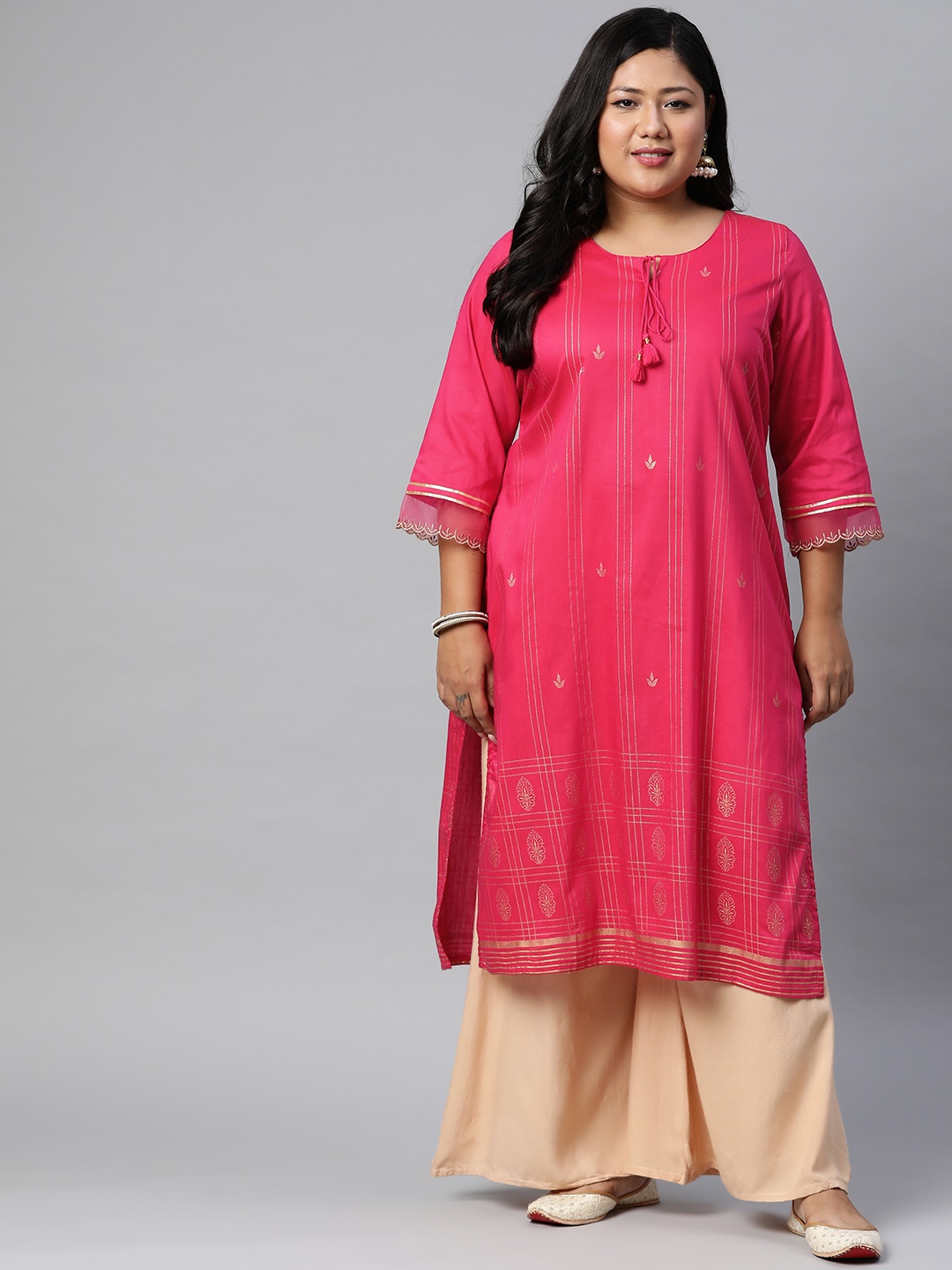 

Rangriti Women Fuchsia Striped Woven Regular Kurta