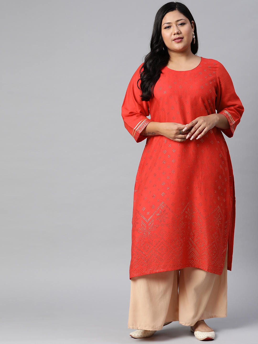 

Rangriti Women Coral Pink Embellished Kurta