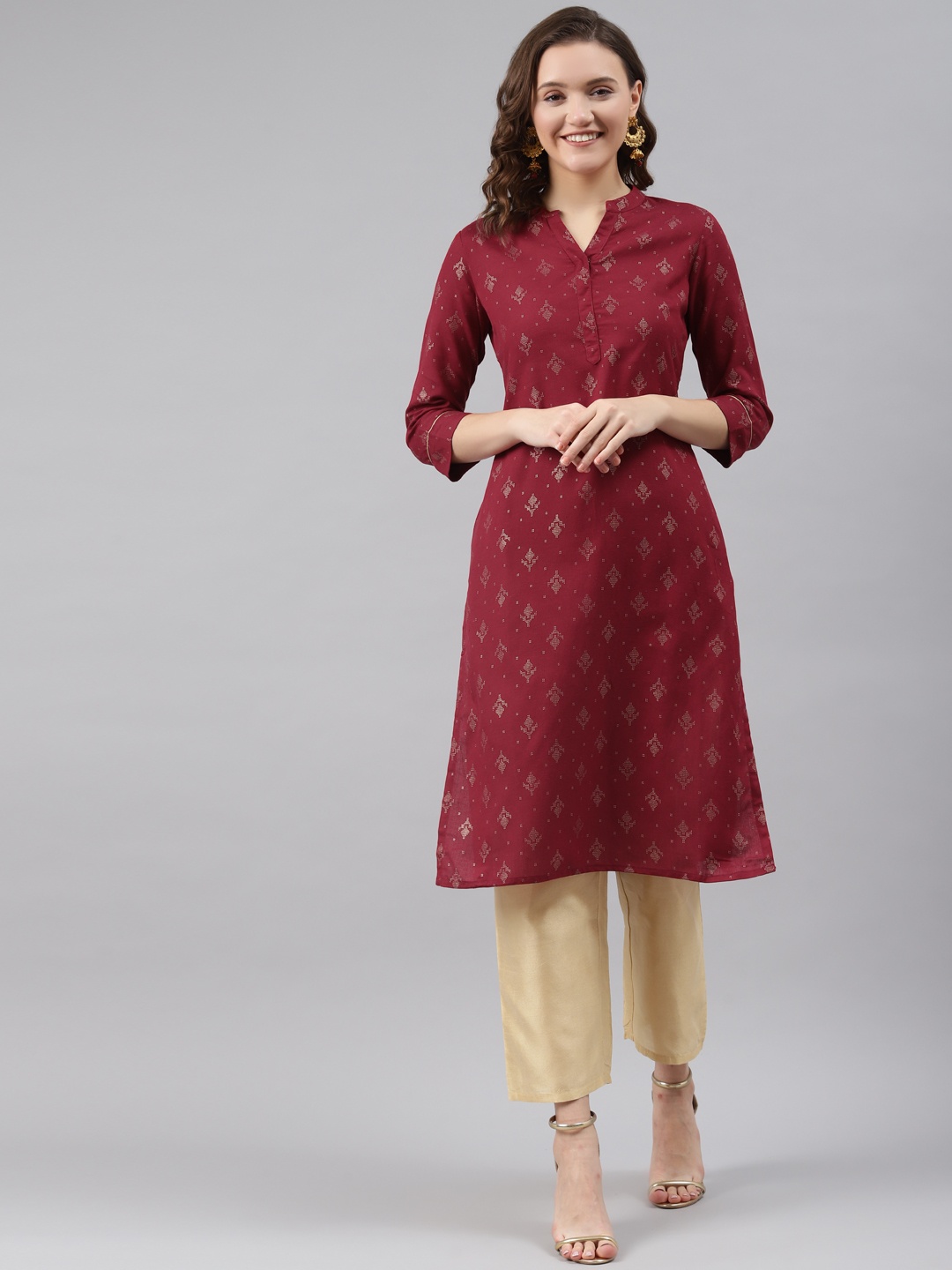 

Rangriti Women Maroon Printed Kurta