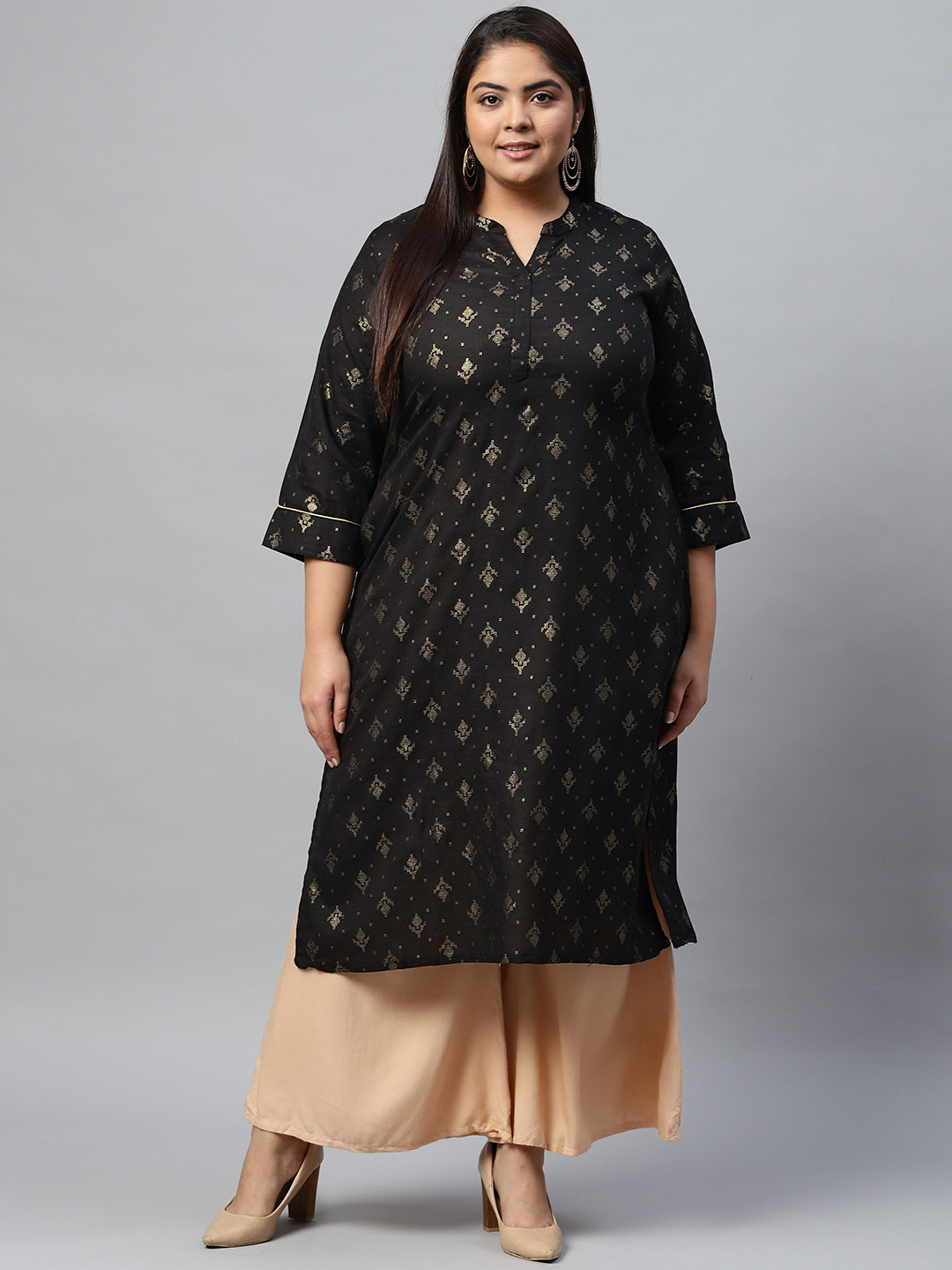 

Rangriti Women Black & Beige Ethnic Motifs Printed Kurta